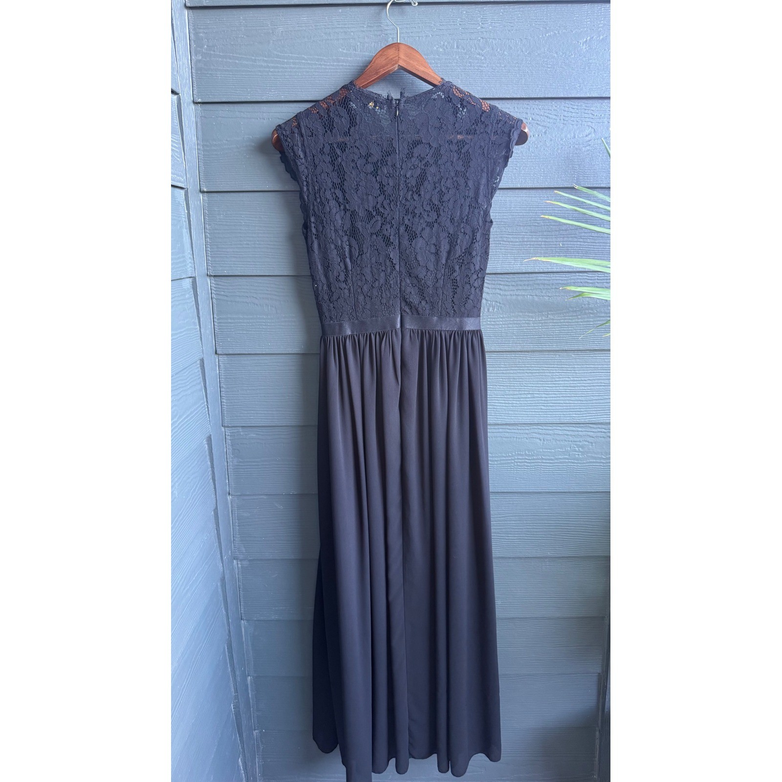 Miusol Black Lace Chiffon Maxi Dress Formal Evening Gown Size Small