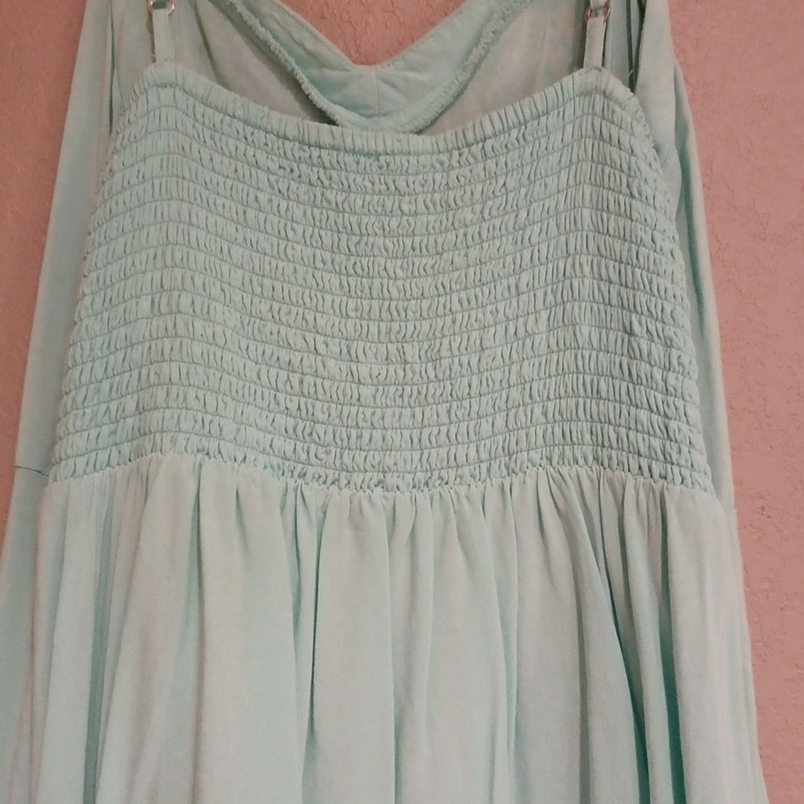 MINT green dress with elastic back and adjustable straps with flowers no liner