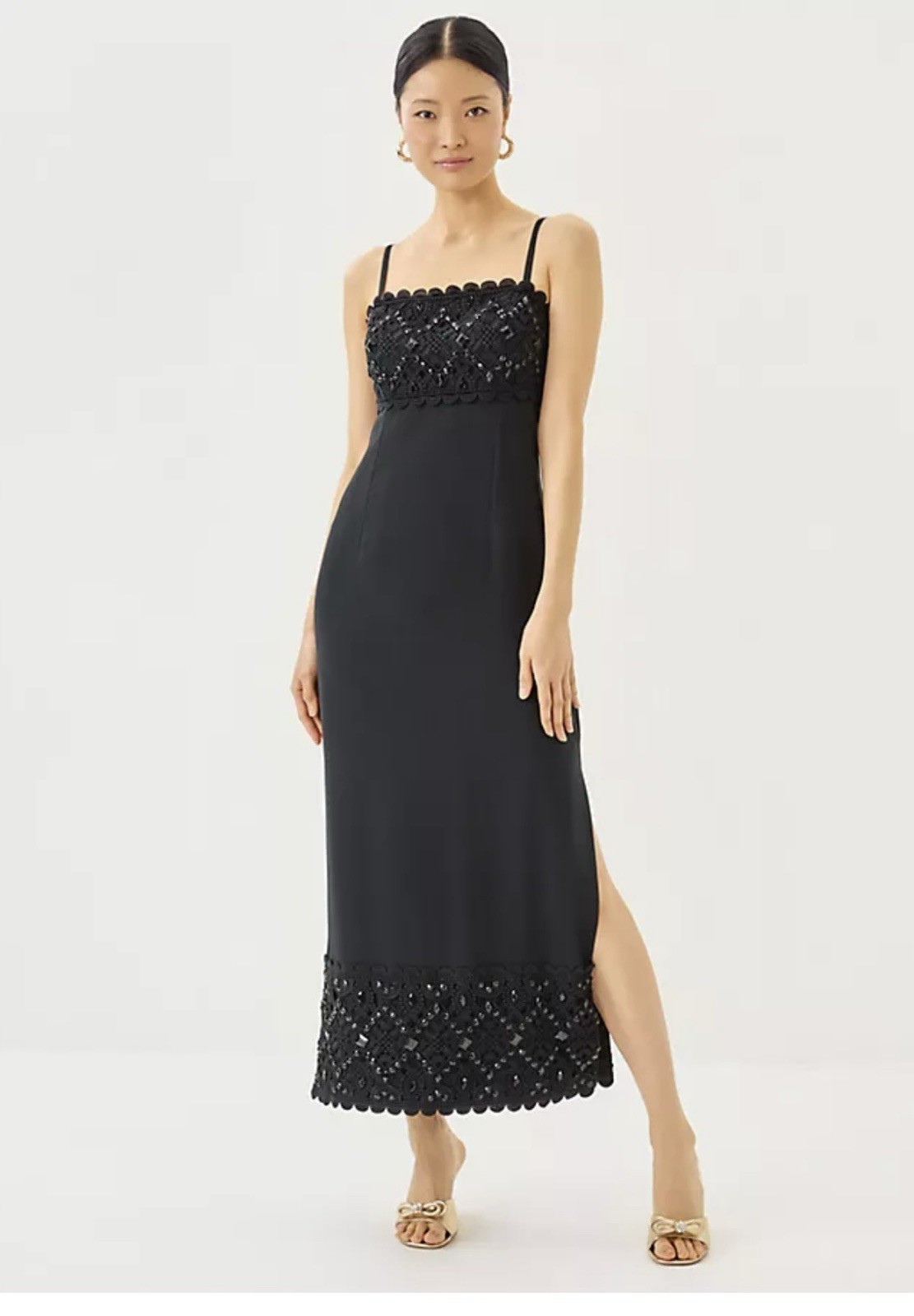 Lilly Pulitzer BLACK PARTY DRESS Vena Maxi Noir Beaded Lace Slit NWT Size 4