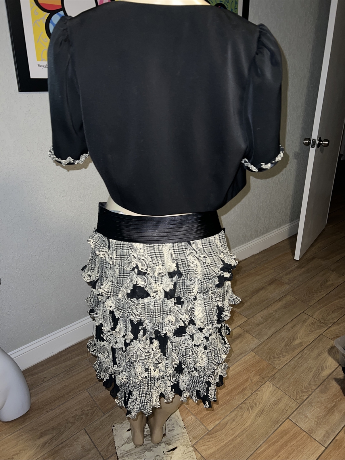 Mikael Aghal 2PC set BLAZE & RUFFLE TIER SKIRT Black SZ 10 br2