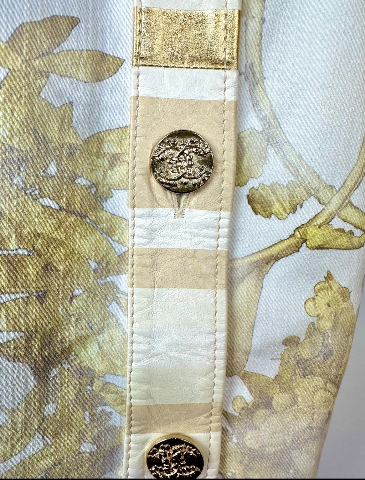 New Chanel 2018 Greece White Denim Gold Leather Mini Dress 34 36 2 4 Logo 18c S