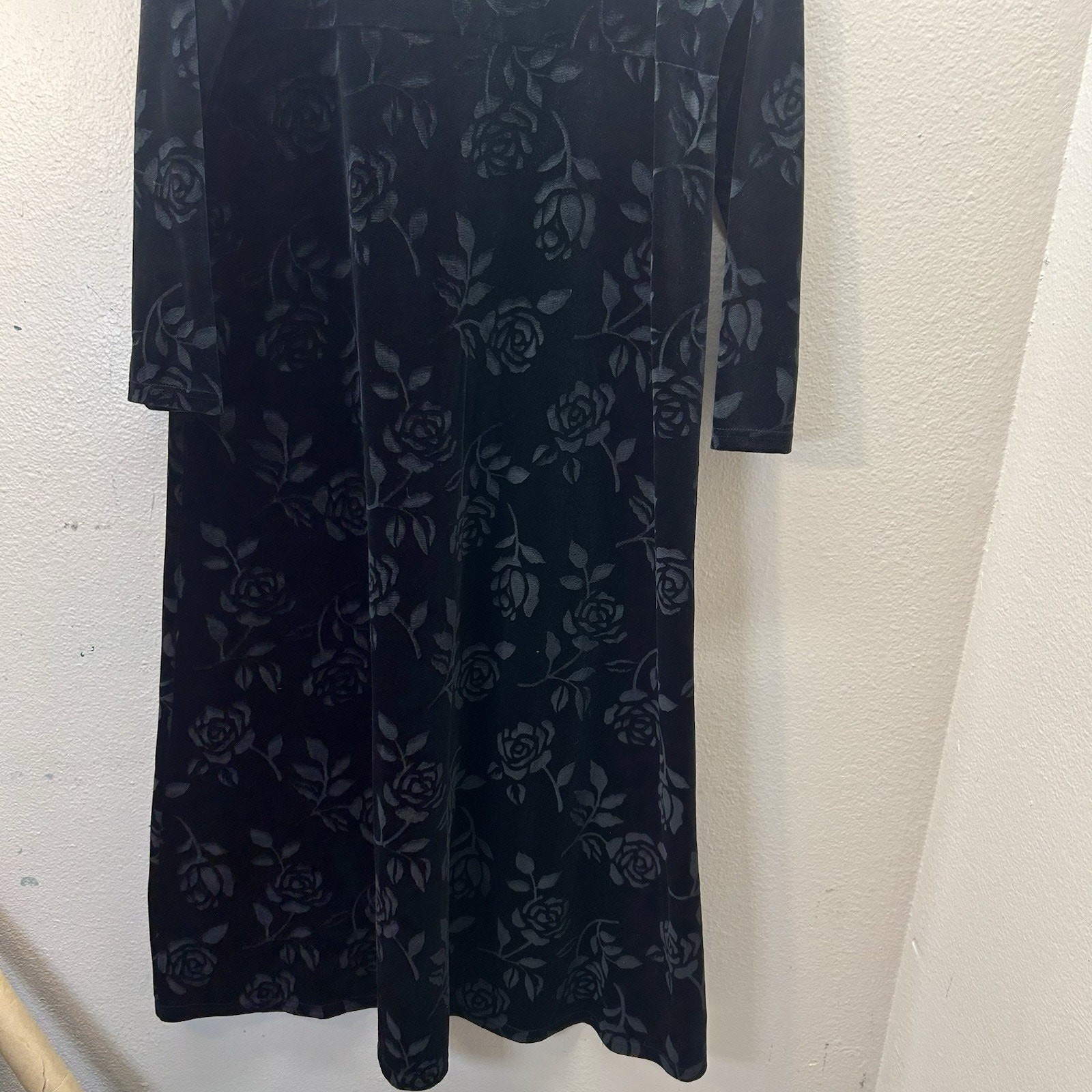 Amanda Smith Black Velvet Burnout Whimsigoth Witchy Long Sleeve Dress 90s Y2K M