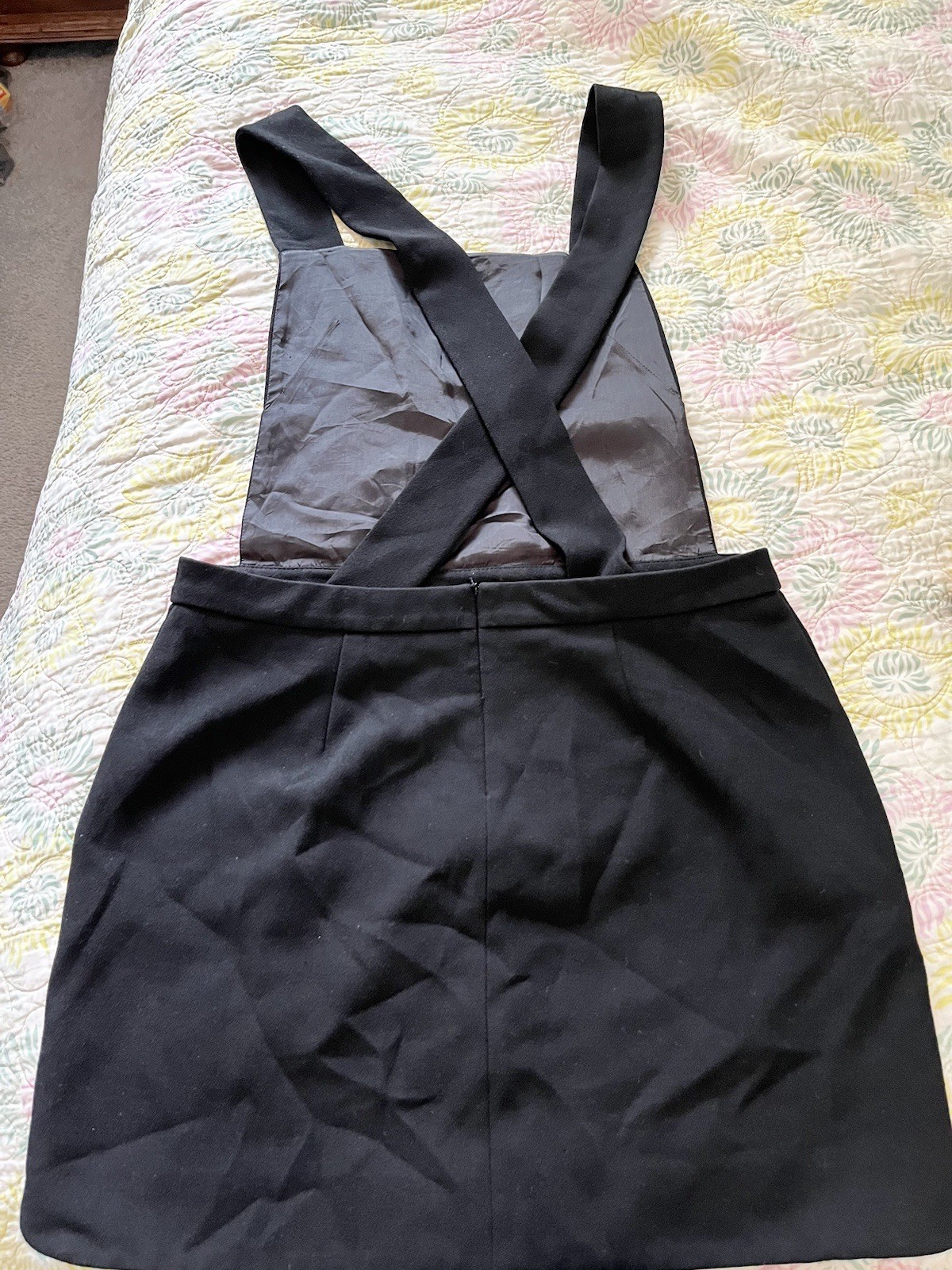Maje Black Pinafore Overall Skirt Suspenders Dress Large FR3 Pockets Quirky