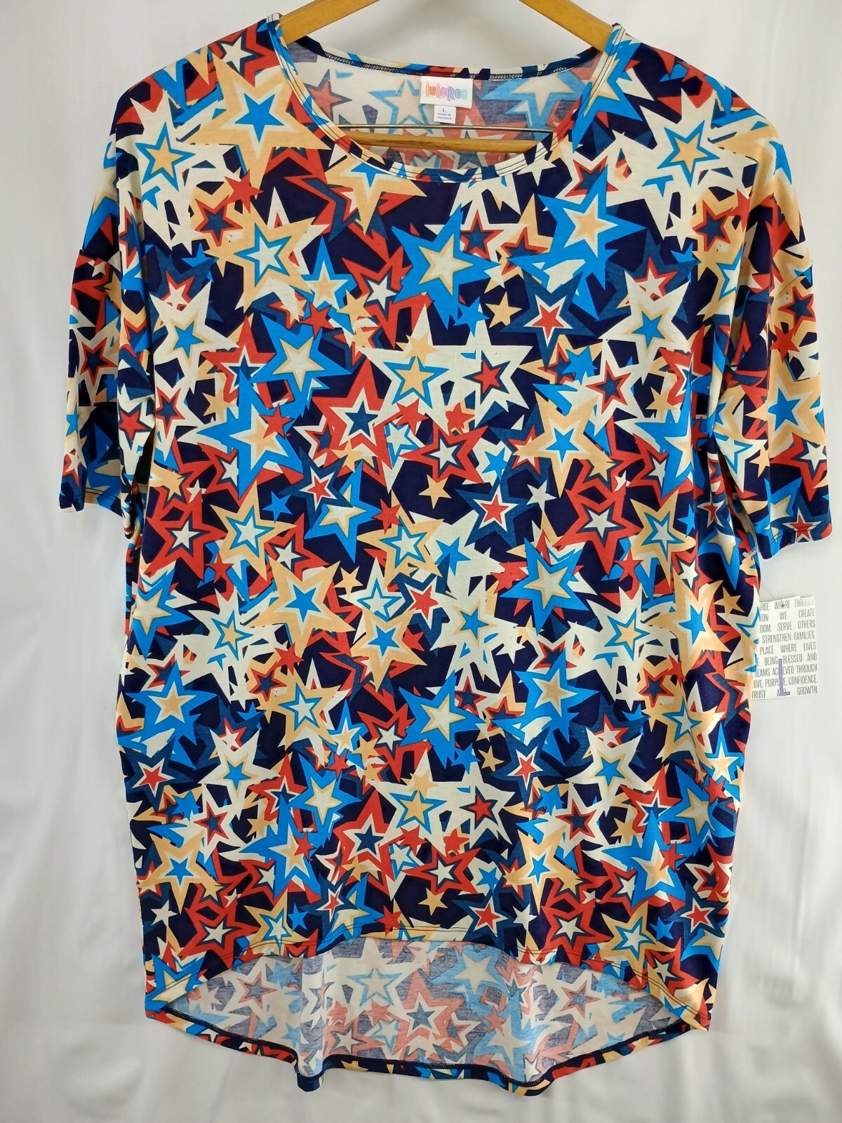 LuLaRoe Size L Women’s Dress Short Sleeve Red White & Blue Stars American NWT