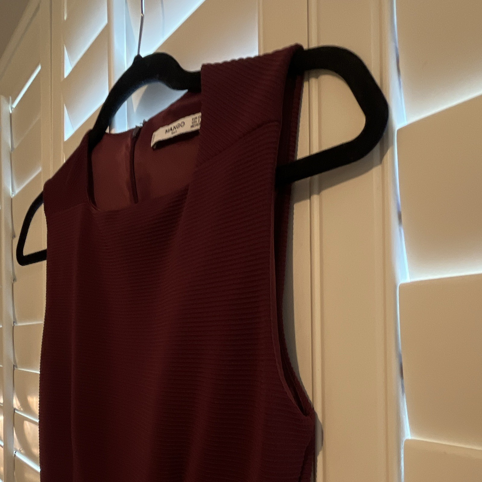 MANGO Burgundy Solid Sleeveless Square Neck Knit Sheath Bodycon Dress XS