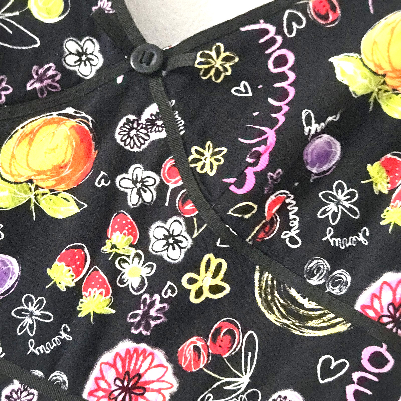 Karin Stevens Fruit Floral Print Dress Womens 16 Cotton Fit Flare Adjust. Straps