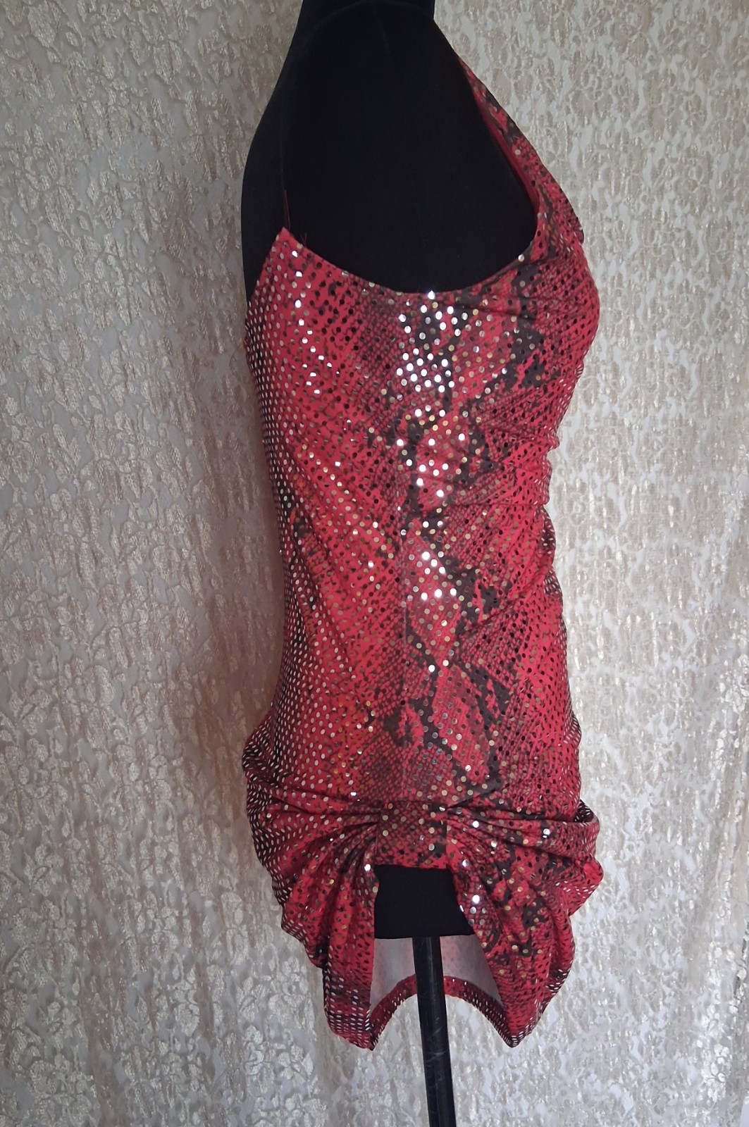 Vintage 90s Red Snakeskin Print Sequin Mini Dress Size Small