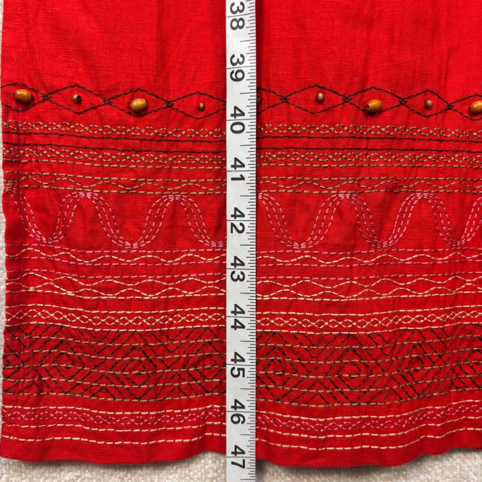 Coldwater Creek Size P8 Red Linen Blend Embroidered Beaded Sheath Midi Dress