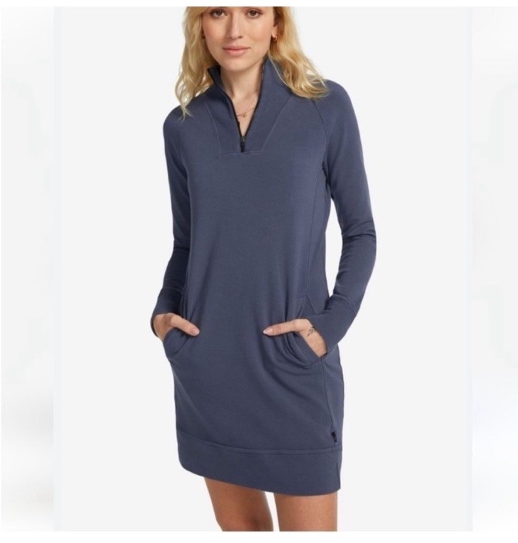 American Giant Dress Women L Blue Long 1/4 Zip Long Sleeve Sweatshirt Moto Tunic