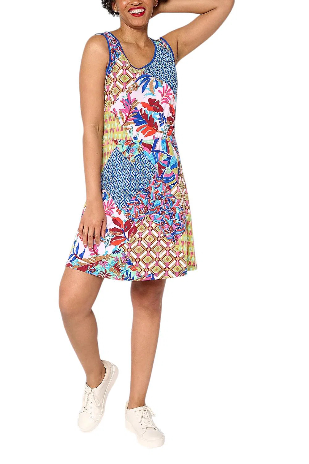 Susan Graver Women’s Courtside Social Knit Skort Dress Royal/Lime