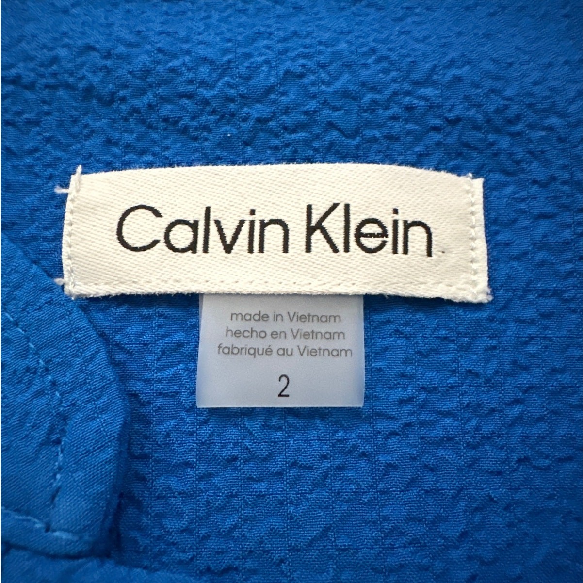 Calvin Klein Midi Button Front Dress Self Tie Textured Blue Sz 2 Office Career