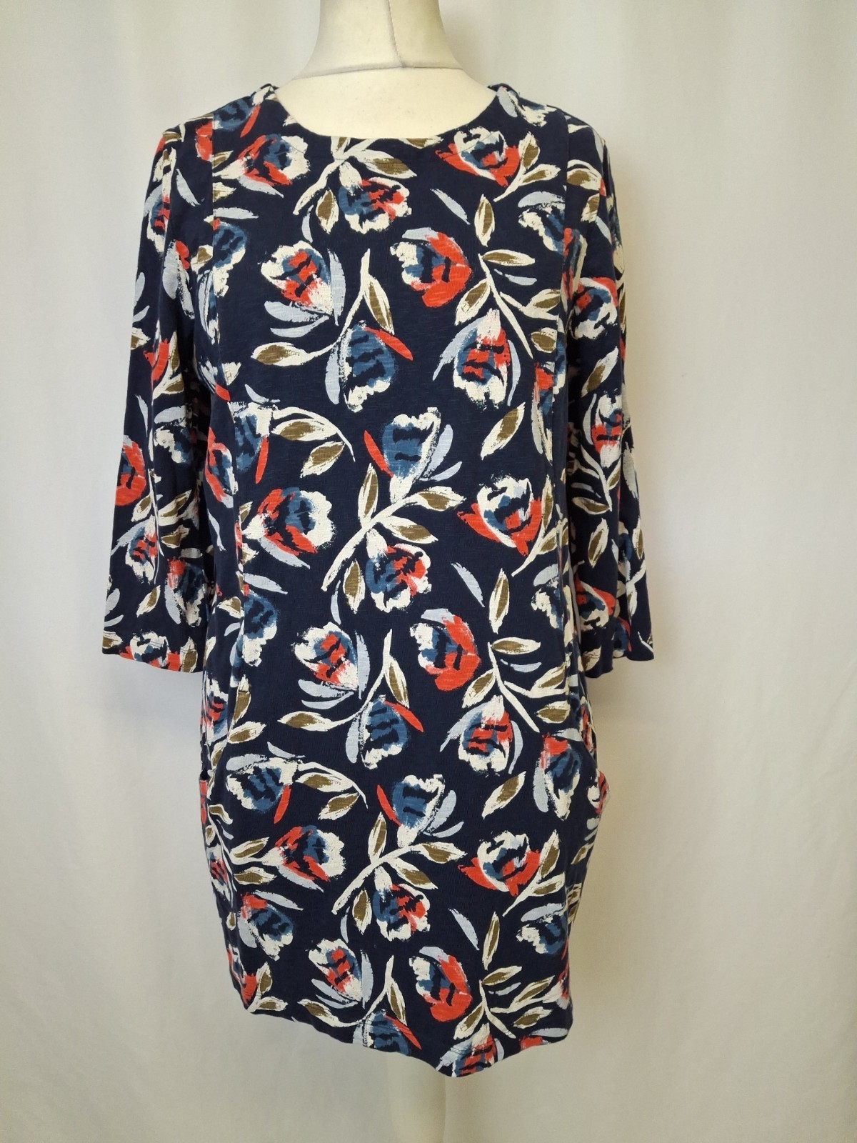Seasalt Cornwall Shore Foraging Tunic Dress Pockets navy Blue Floral Long Sleeve