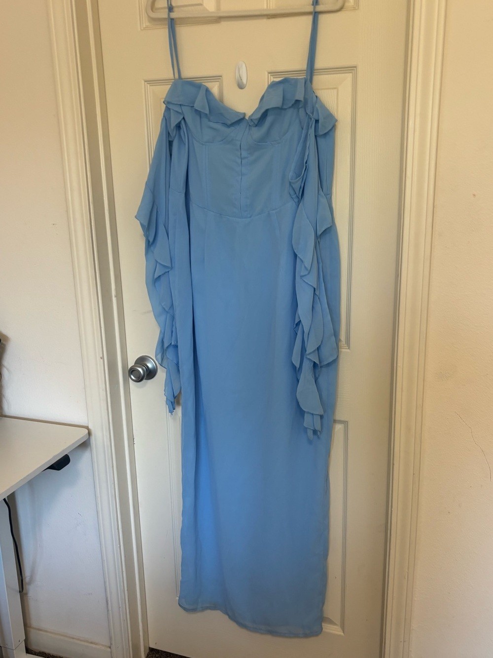 PrettyLittleThing Dusty Blue Ruffle Sleeve Midi Dress – Size US 12 / UK 16