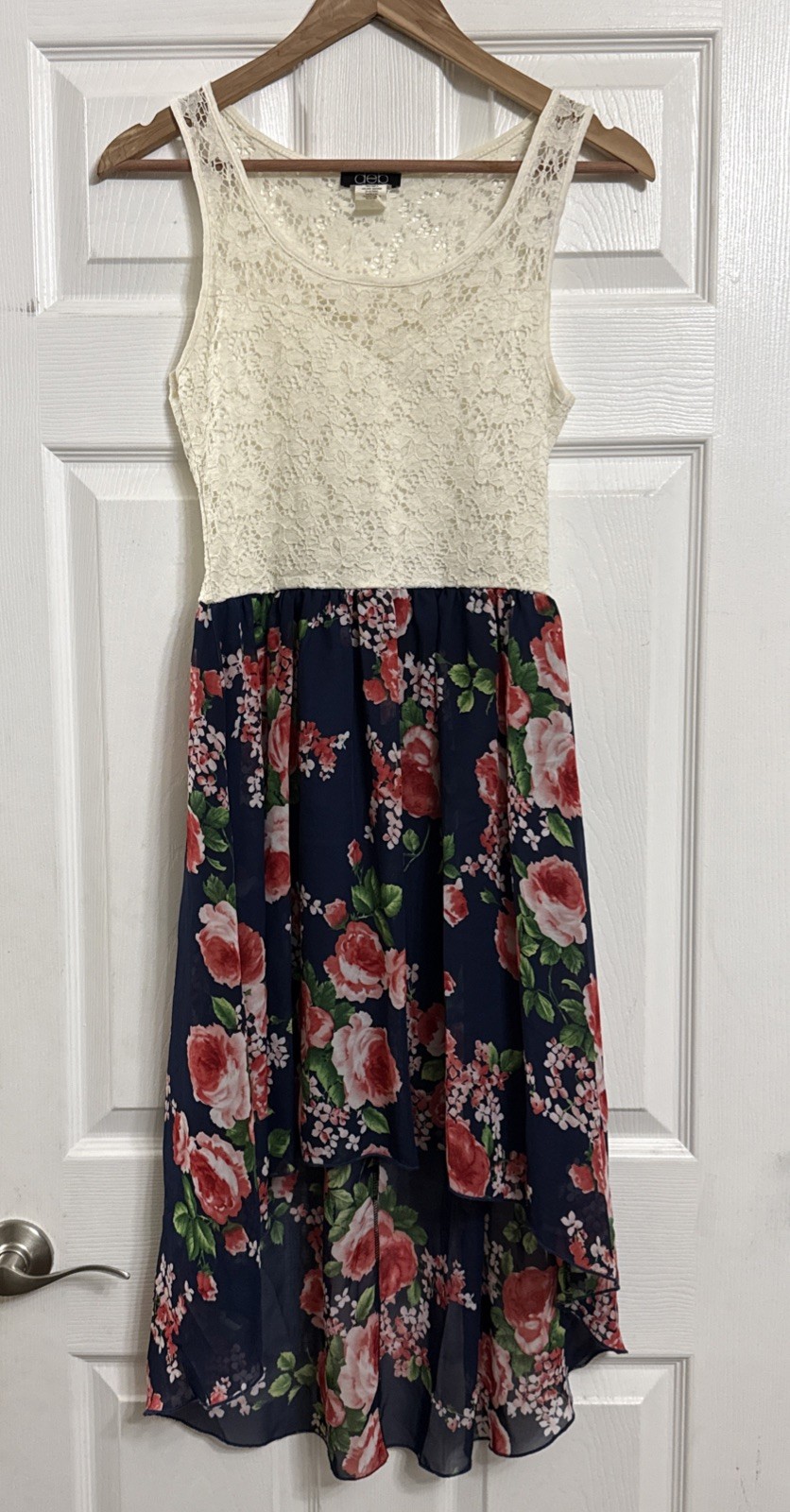 Deb Lace Bodice Flowy Floral High Low Dress M Lined Romantic Cottagecore Fairy