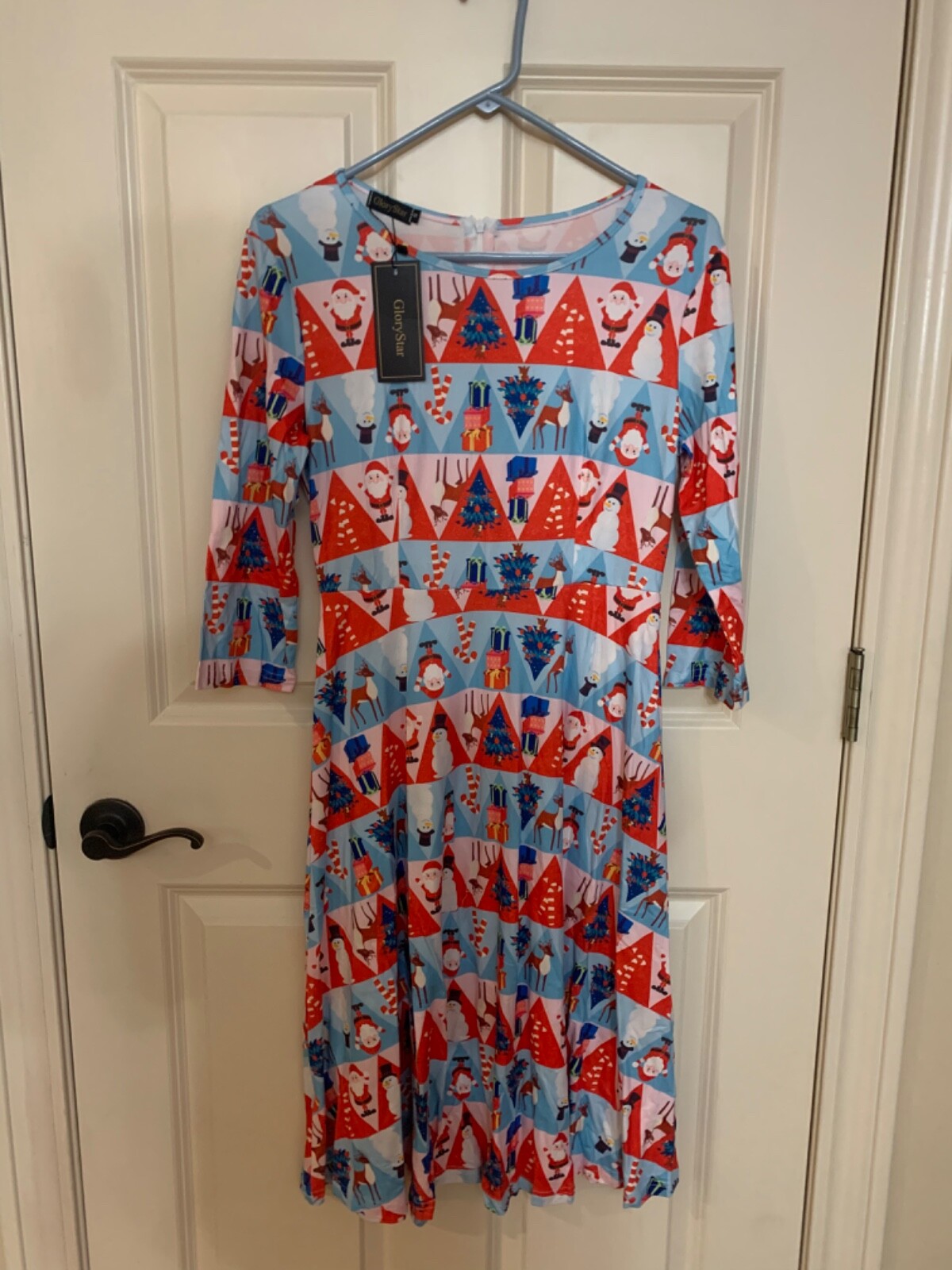 Glory Star Womens size small stretchy festive multicolor Christmas Zip dress NWT