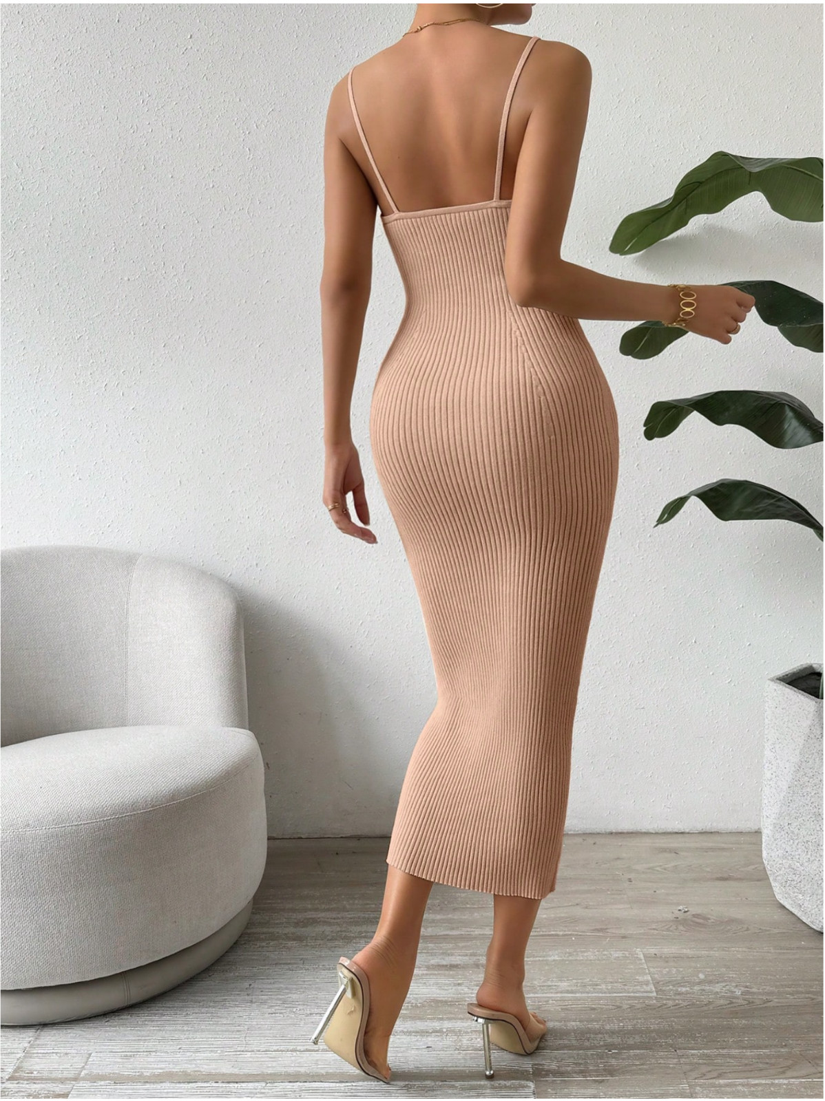 Camel Clasi Casual Solid Color Slim Fit Knit Tank Dress Sz S M L