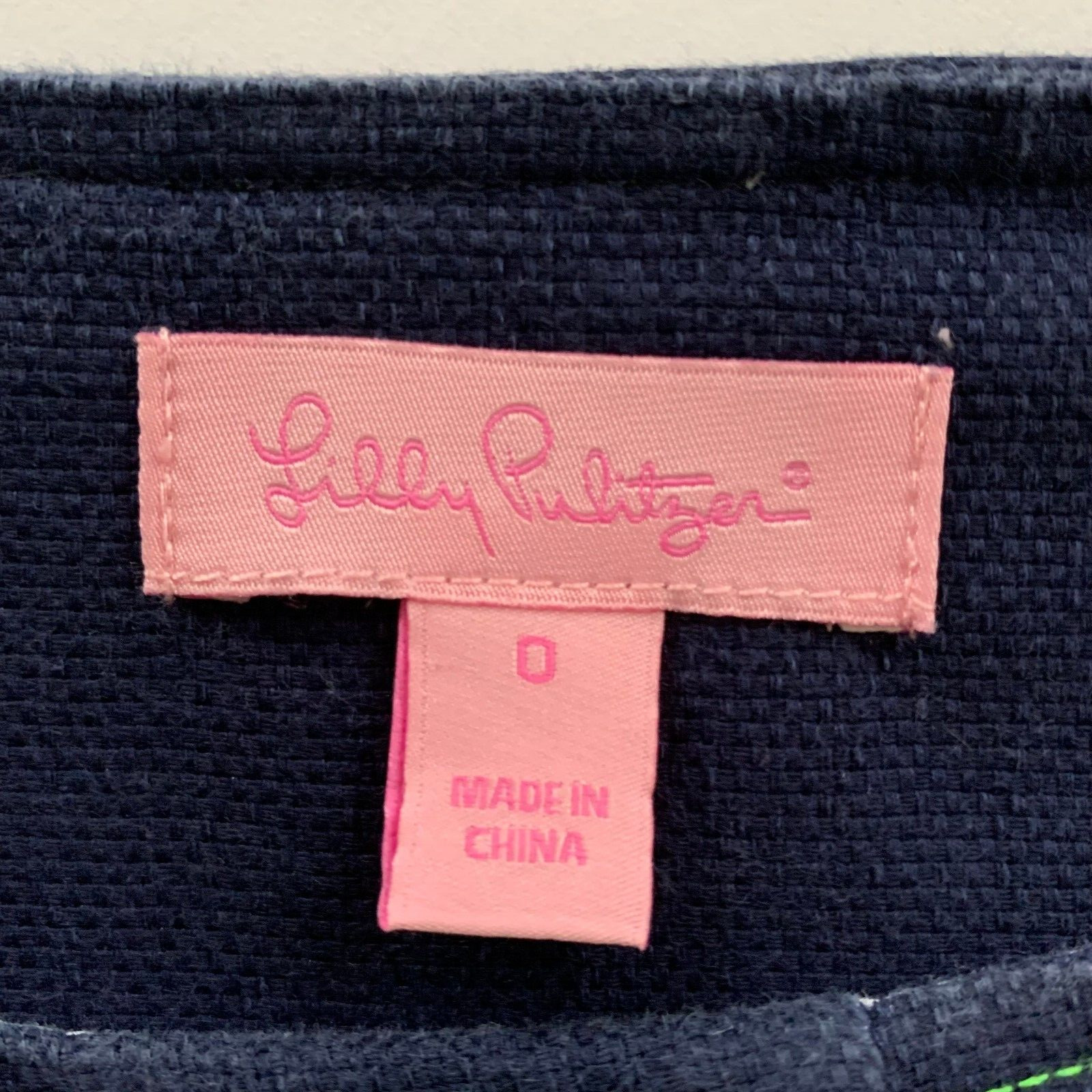 Lilly Pulitzer Navy Cap Sleeve Shift Sheath Dress Green Square Stitching 0 00 XS