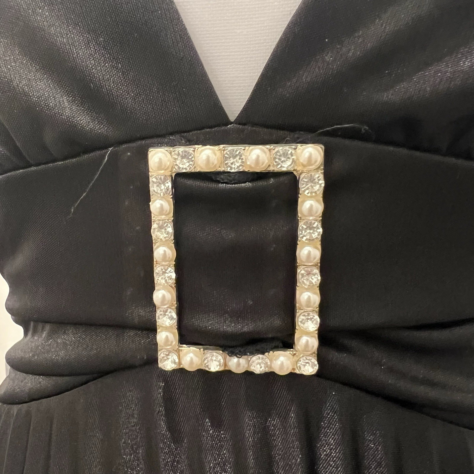 Speechless Y2K Black Satin Pleated Halter Dress Crystal Buckle Size S