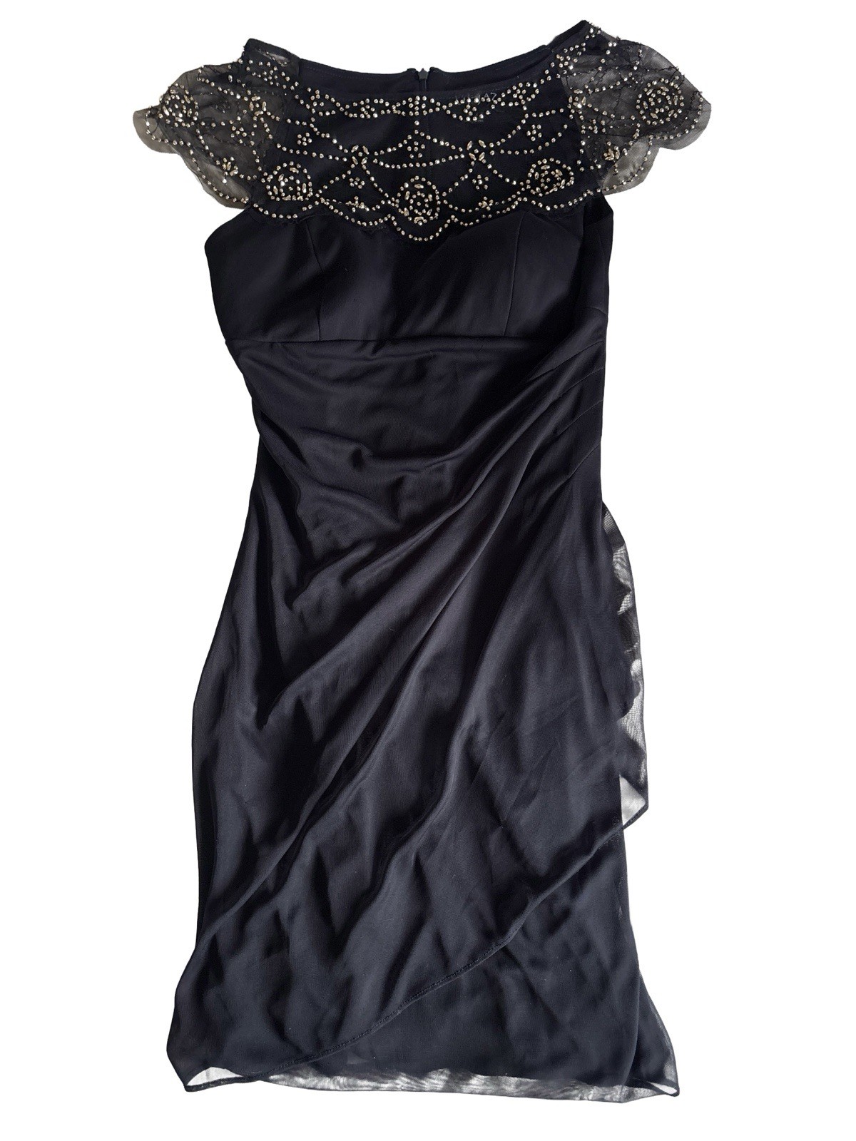 Dj-Jaz Layered navy blue Gold Beaded Ruched Midi Cocktail Dress