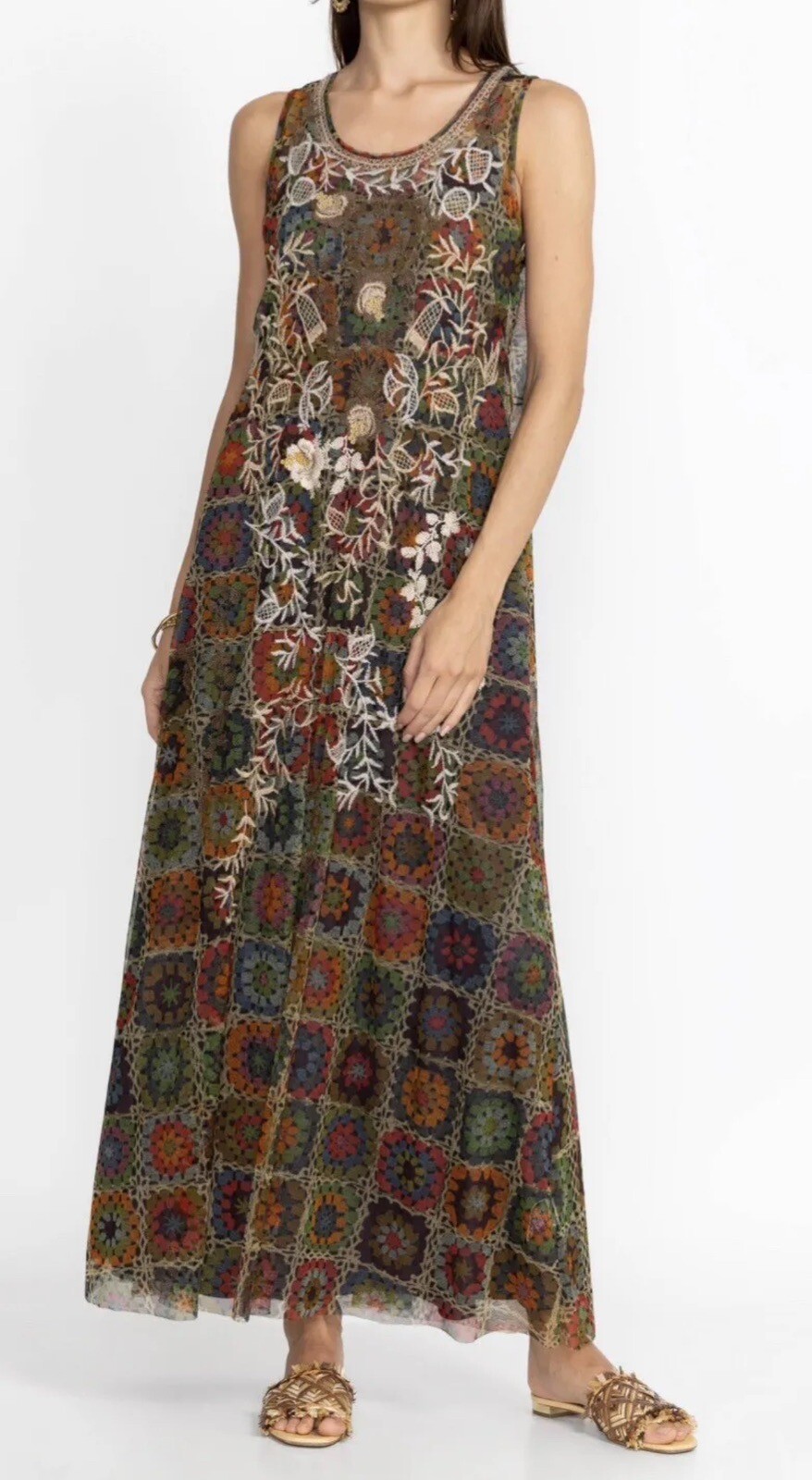 Johnny Was Embroidered Mesh Dress NWT M