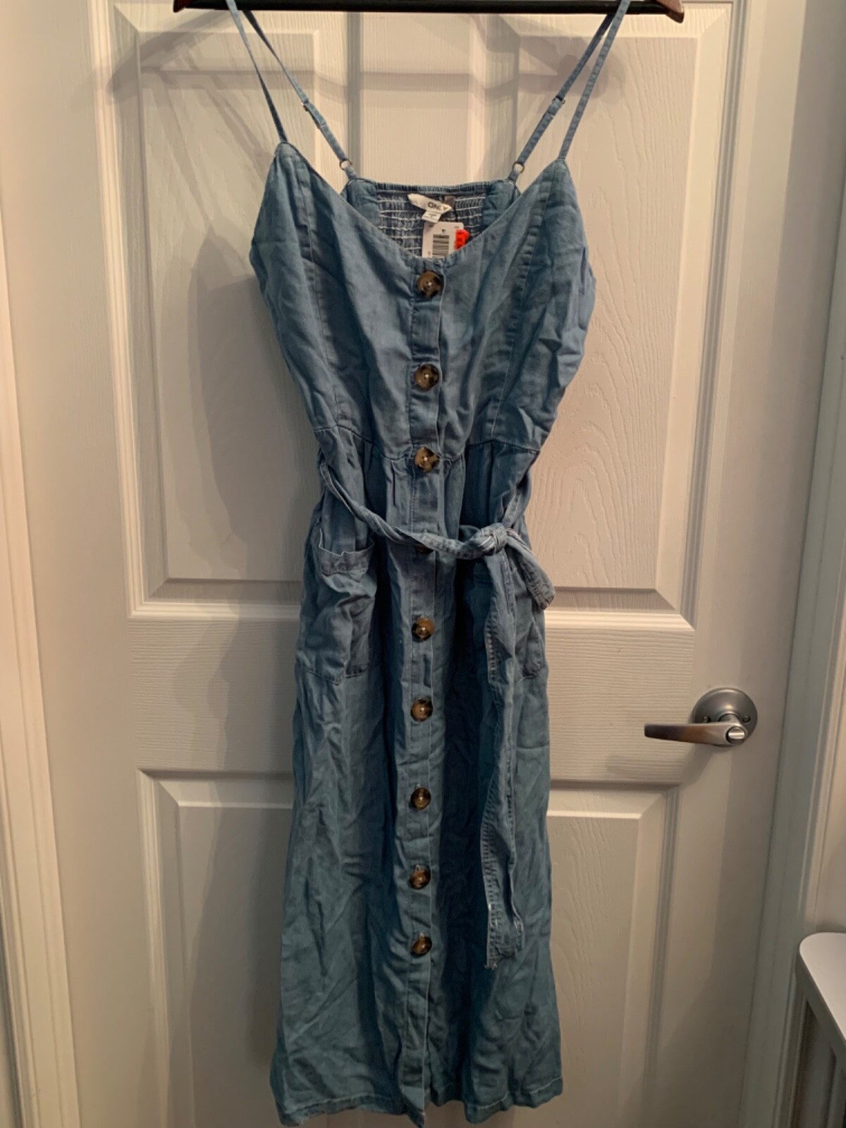 Only Wanda Strap Midi Dress WVN Light Blue Denim In EU 38 NWT