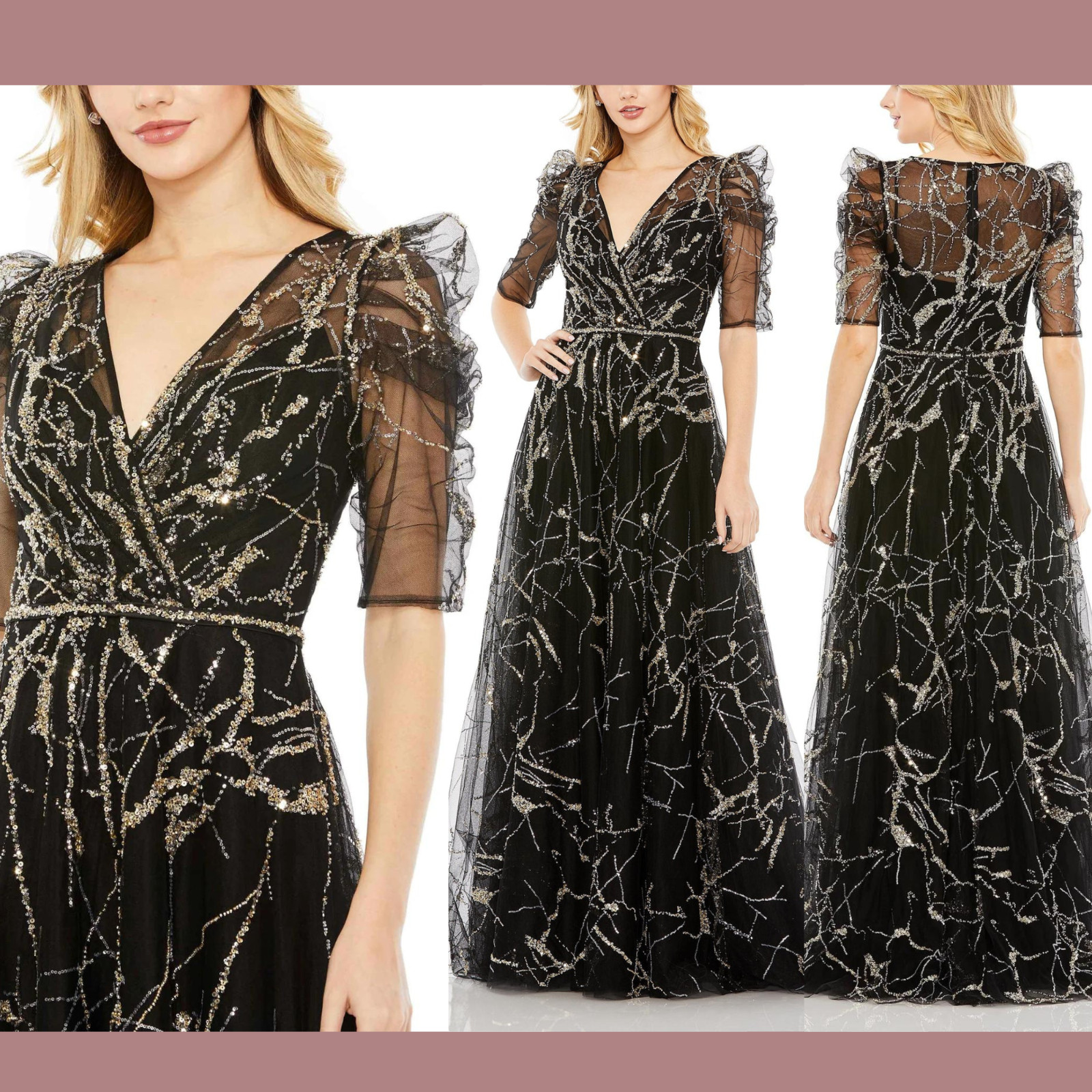 NWT Mac Duggal [ 14 ] 20428 Embellished Gathered Puff Sleeve Wrap Gown #S1718