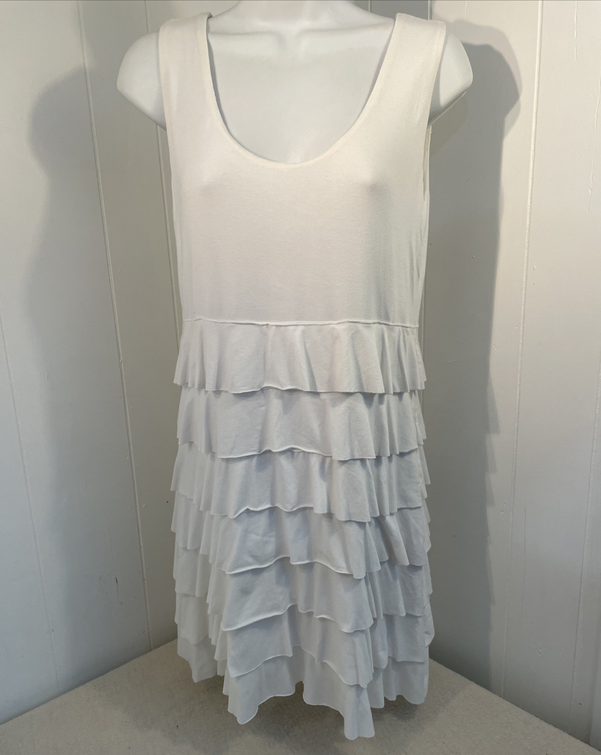 Soft Surroundings Size XSmall White DRESS Multi Tier Ruffle Bust-33″ Feminine