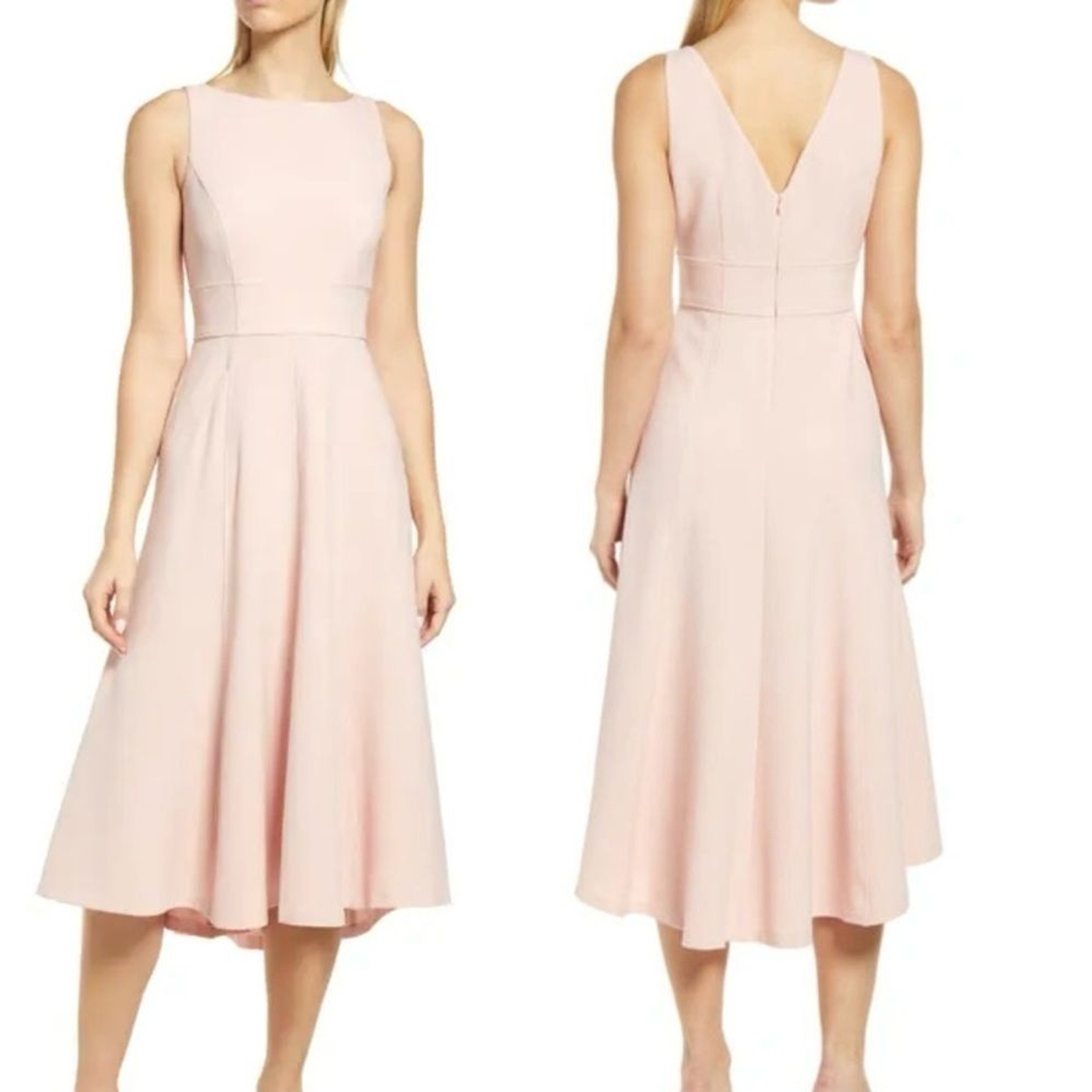 New Eliza J Bateau Neck Fit Flare Dress blush Midi br Office Business Sz 8