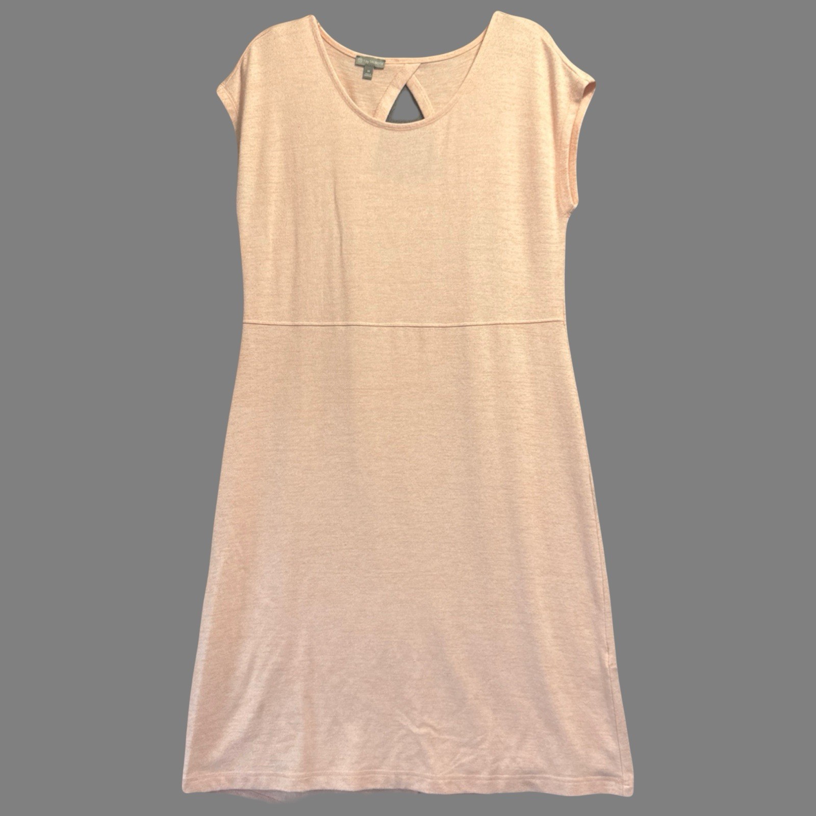 T by Talbots Cut Out Back Dress Hi Low Knit Size M Heathered Peach Pink Travel