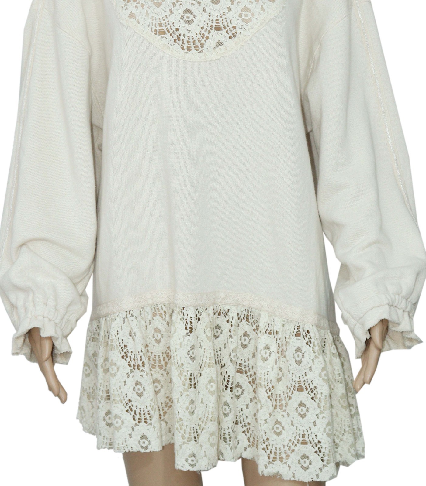 Free People Belle Sweatshirt Tea Crew Neck Oversized Pullover Ruffle Dress New L