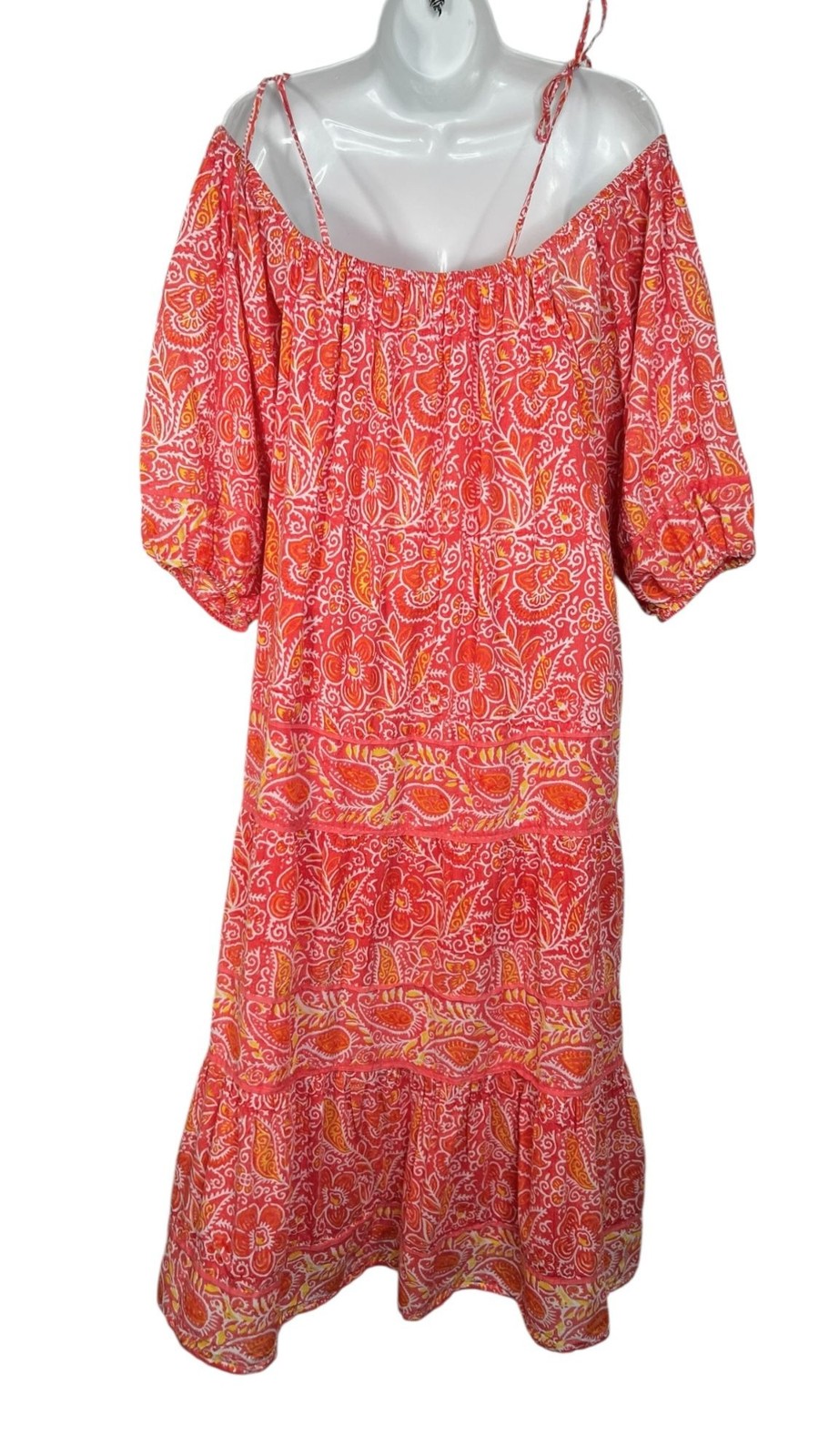 Cleobella Violet Midi Dress Blossom Floral Block Print Orange Peach Pink Medium