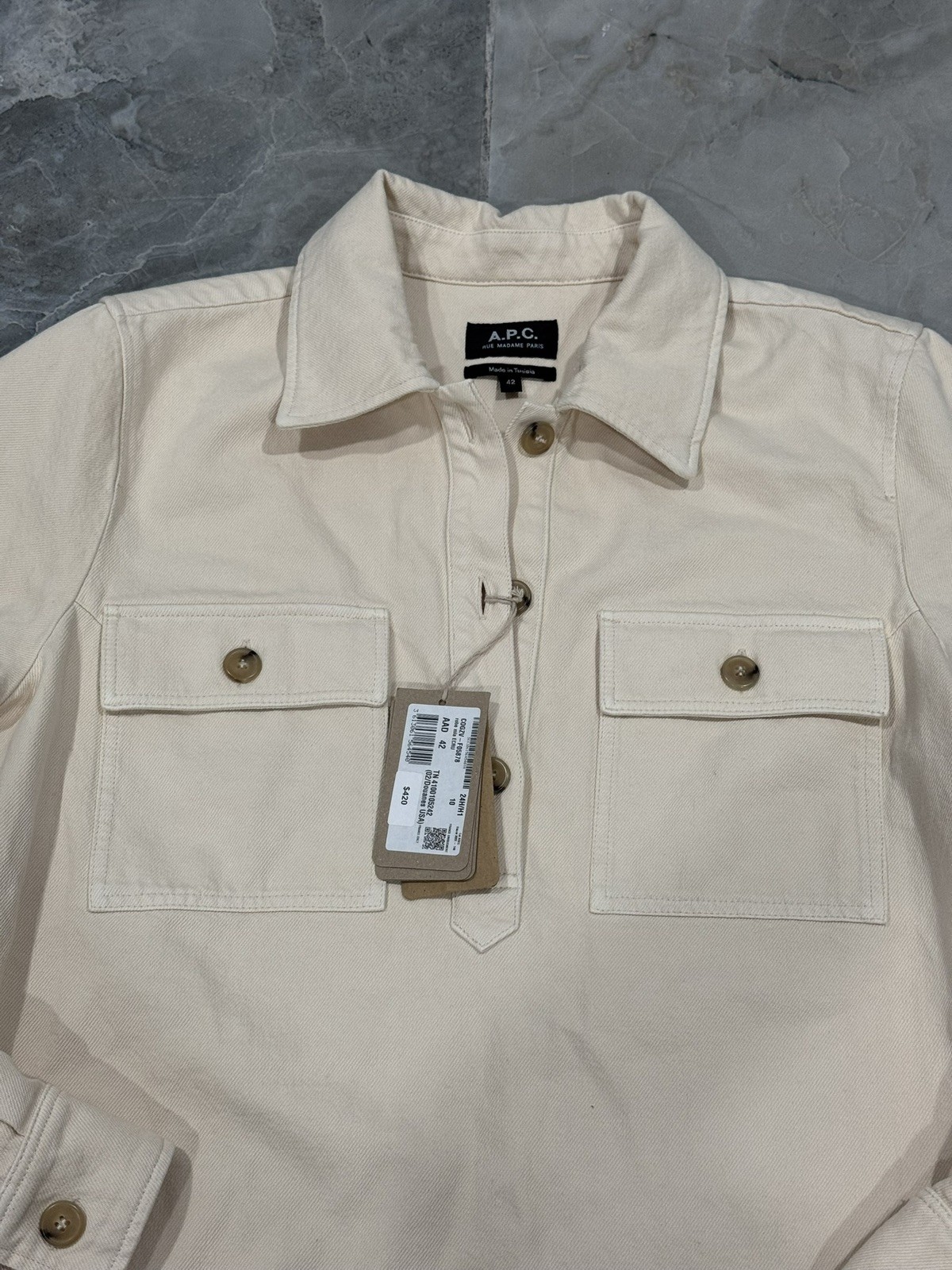 New with Tags A.P.C. RUE MADAME PARIS Beige Denim Shirt Dress Size 42 Tunisia