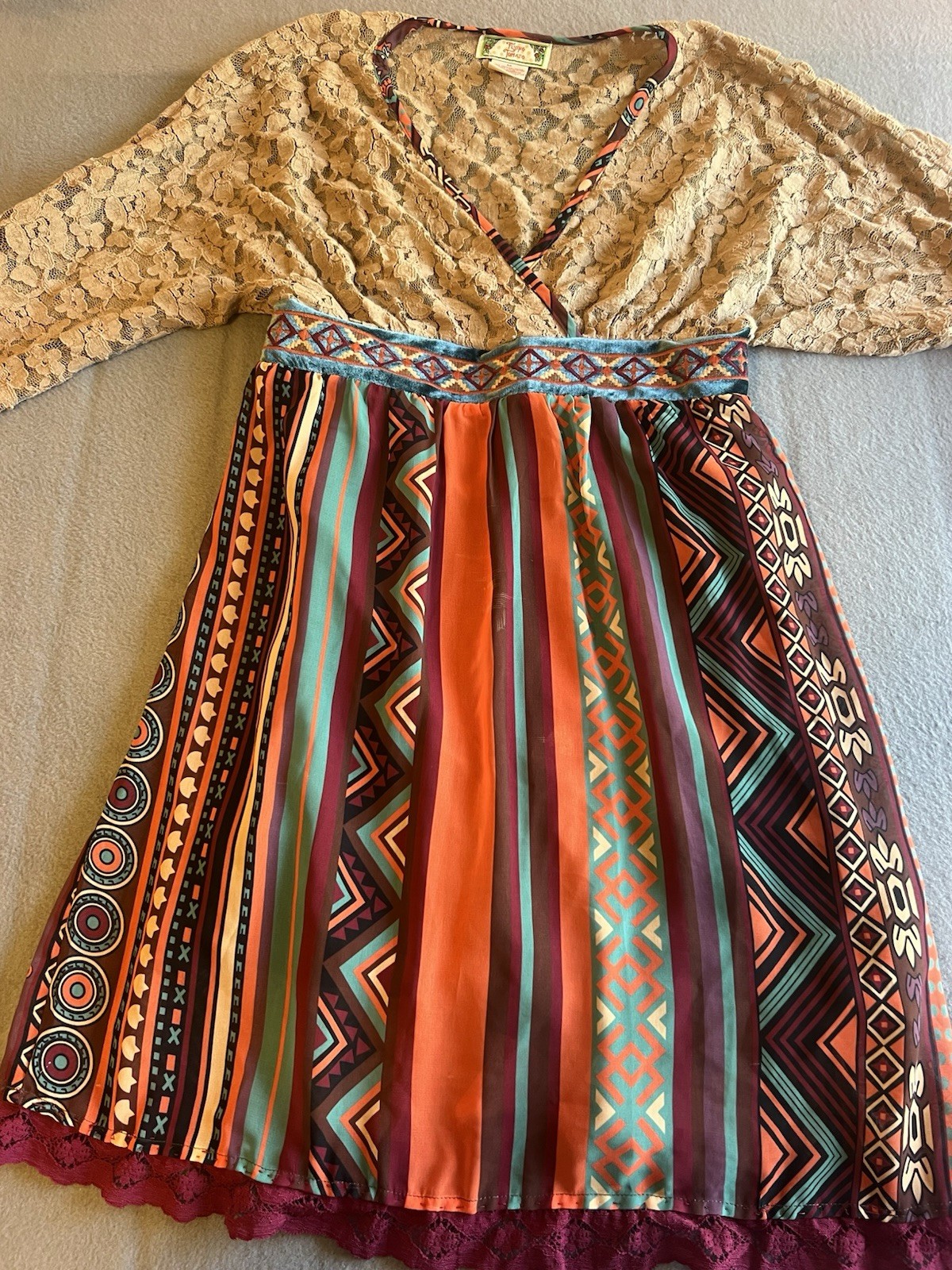Flying Tomato Women’s Multicolor Geometric Long Sleeve Dress Size Medium Boho