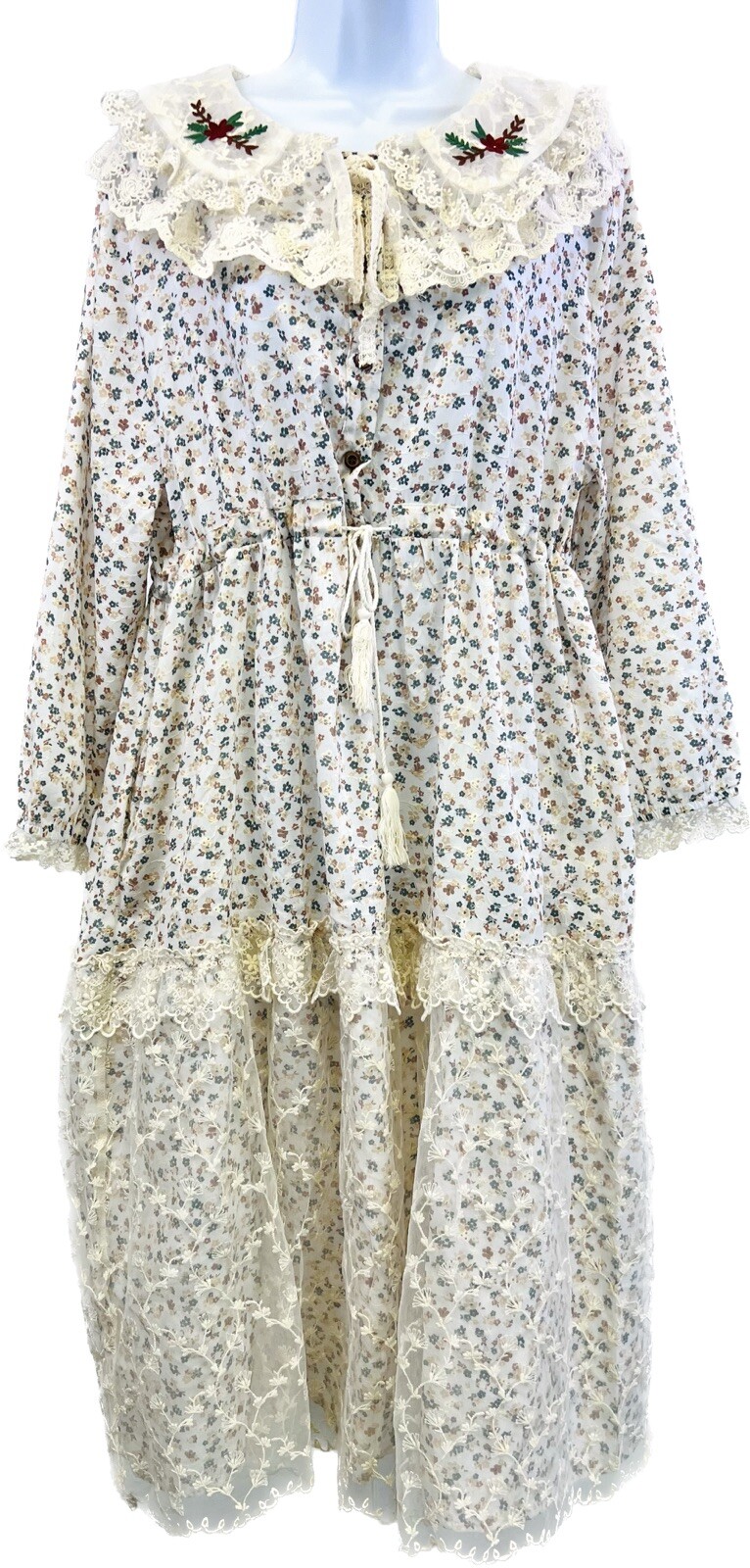 New Women’s Boho Mori Lolita Lace Collar Embroidery Cotton Layered Dress US OS