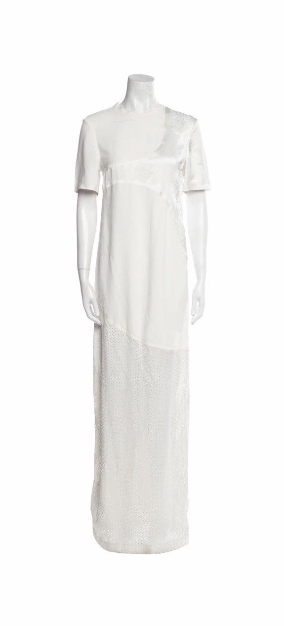 Alexander Wang Long Dress Crew Neck Evening Gown Neutral Mesh XS US 0 Synthetic