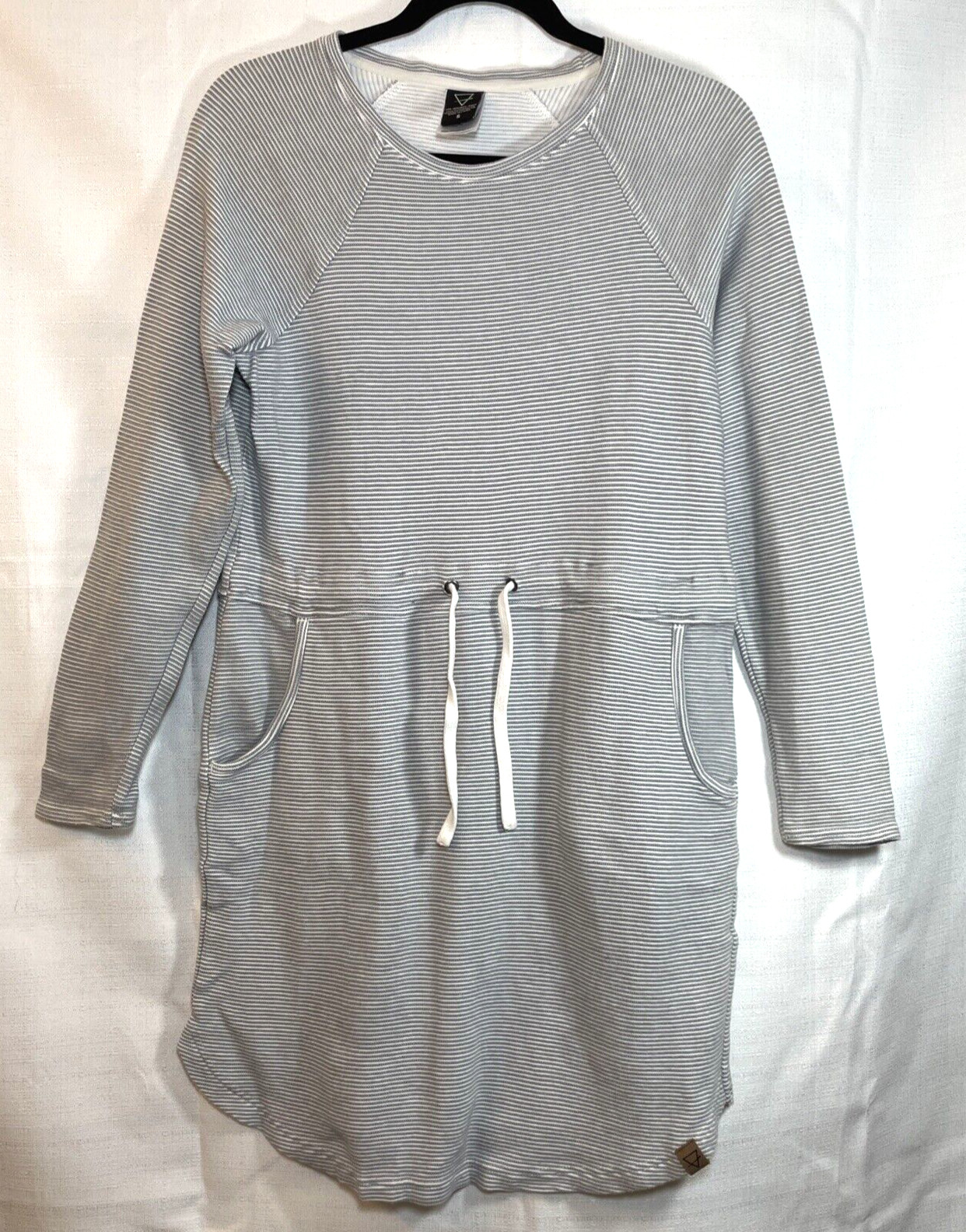 Life Integrity Earth Boho 100% Cotton Neutral Ribbed Grey/White Stripe Dress S