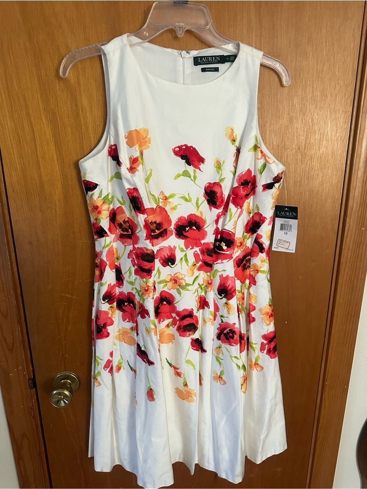 Lauren Ralph Lauren White Red Poppy Floral Fit & Flare Dress NWT Size 10