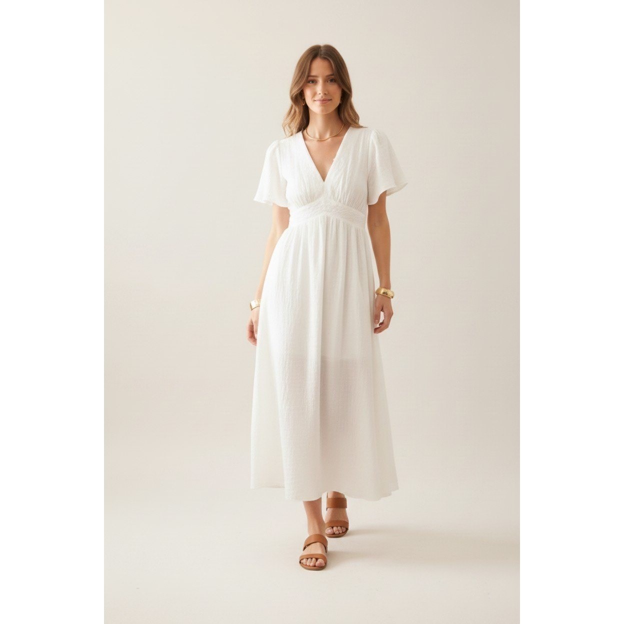NWT Parisian White 100% Cotton Gauze Coastal Boho Maxi Dress M Paris Designer