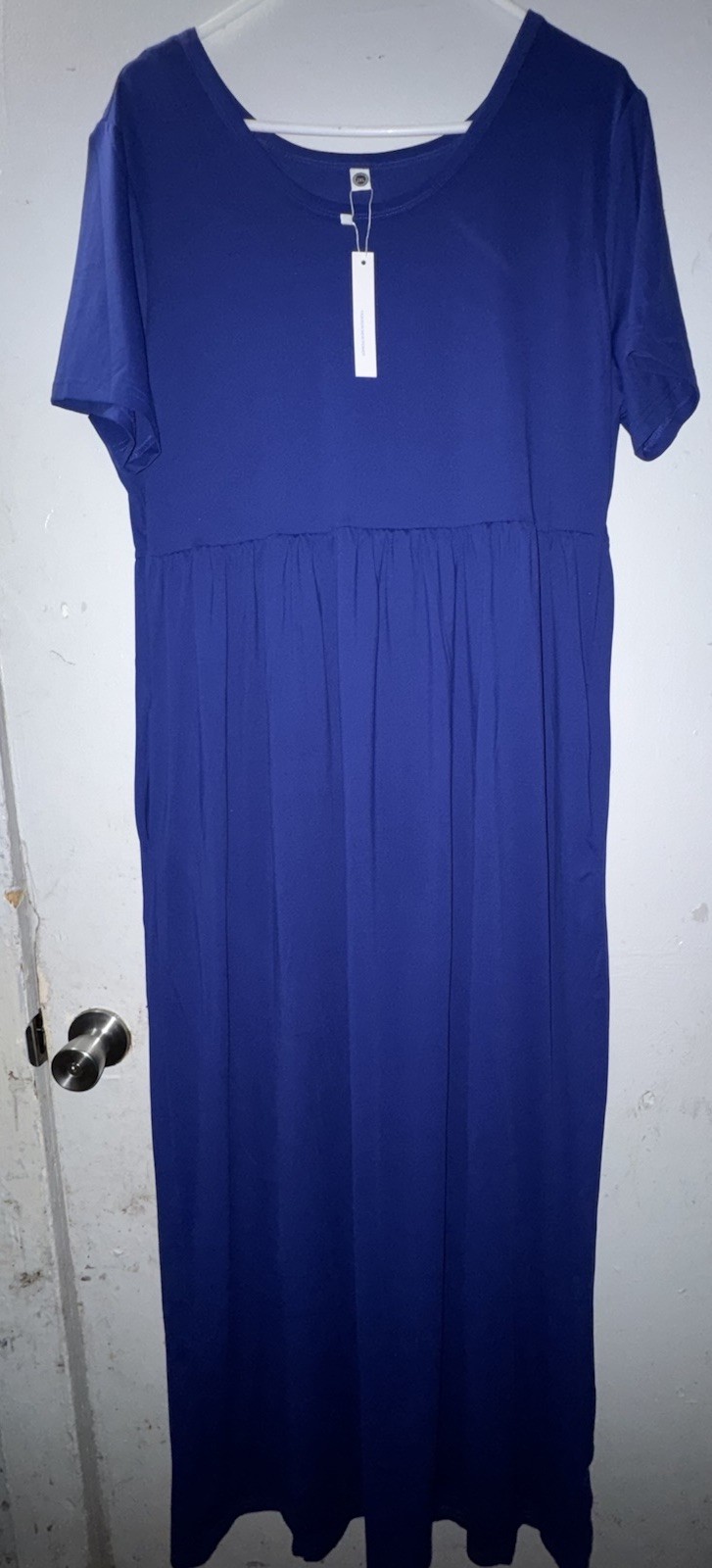 Dearcase Womens Medium Tall Blackberry Blue Maxi Dress Pockets Rayon Stretch NWT