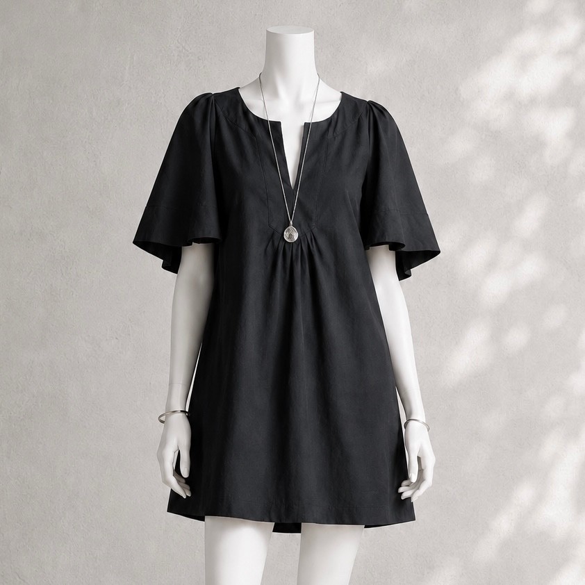 Tuckernuck Pomander Place Finley Dress S Black Minimalist Cotton Mini Shift