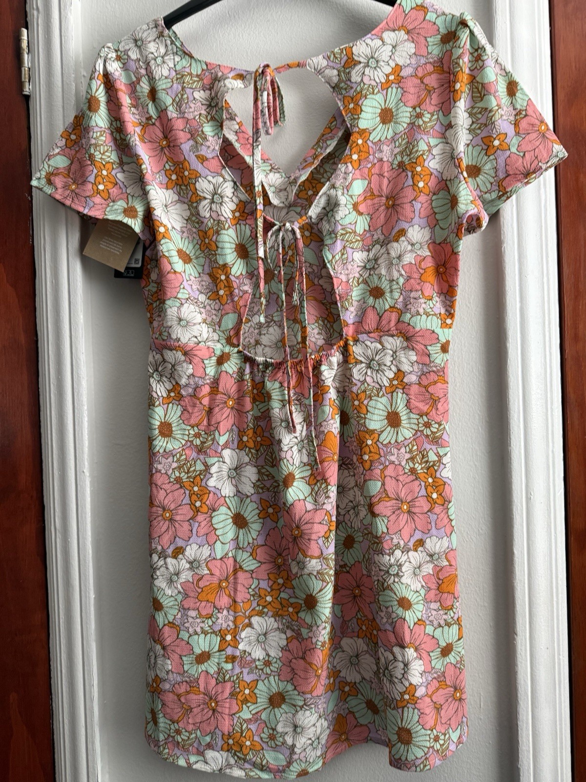 VERO MODA Multicolor Floral V-Neck Keyhole Tie Back Knit Mini Dress S