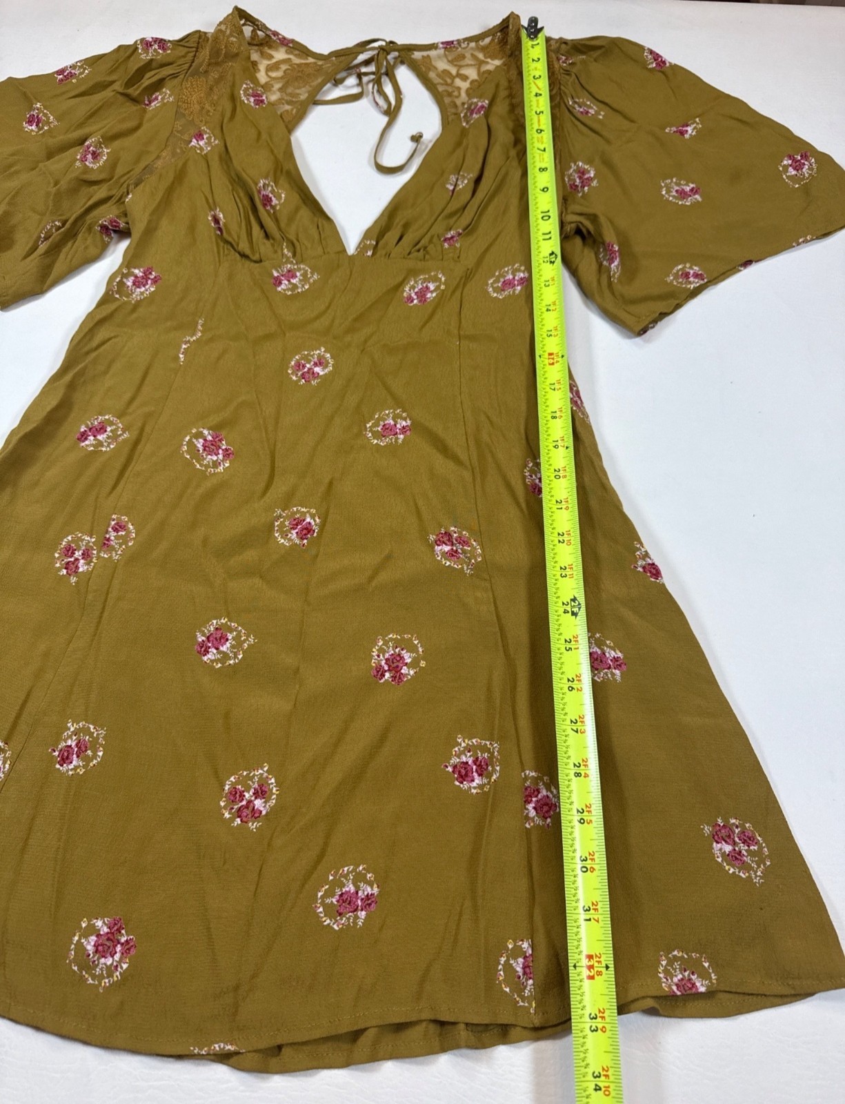Free People Mockingbird Mini Dress Clove Comb sz 8 embroidered viscose (R426)
