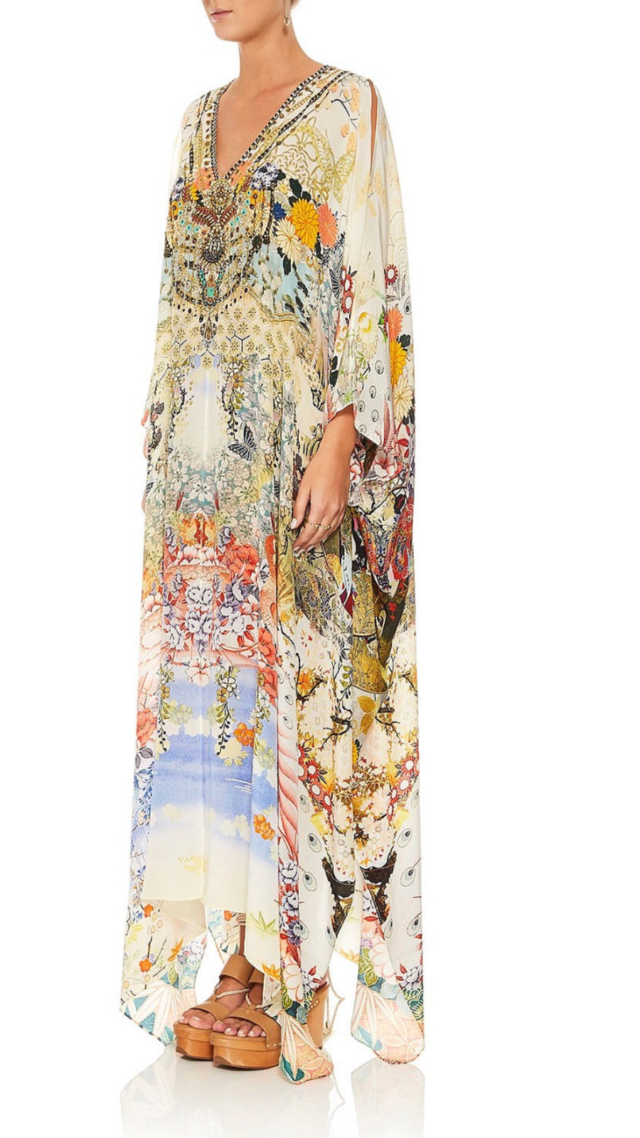CAMILLA LADY LABYRINTH SPLIT FRONT & SLEEVE KAFTAN SILK CRYSTALS ONE SZ