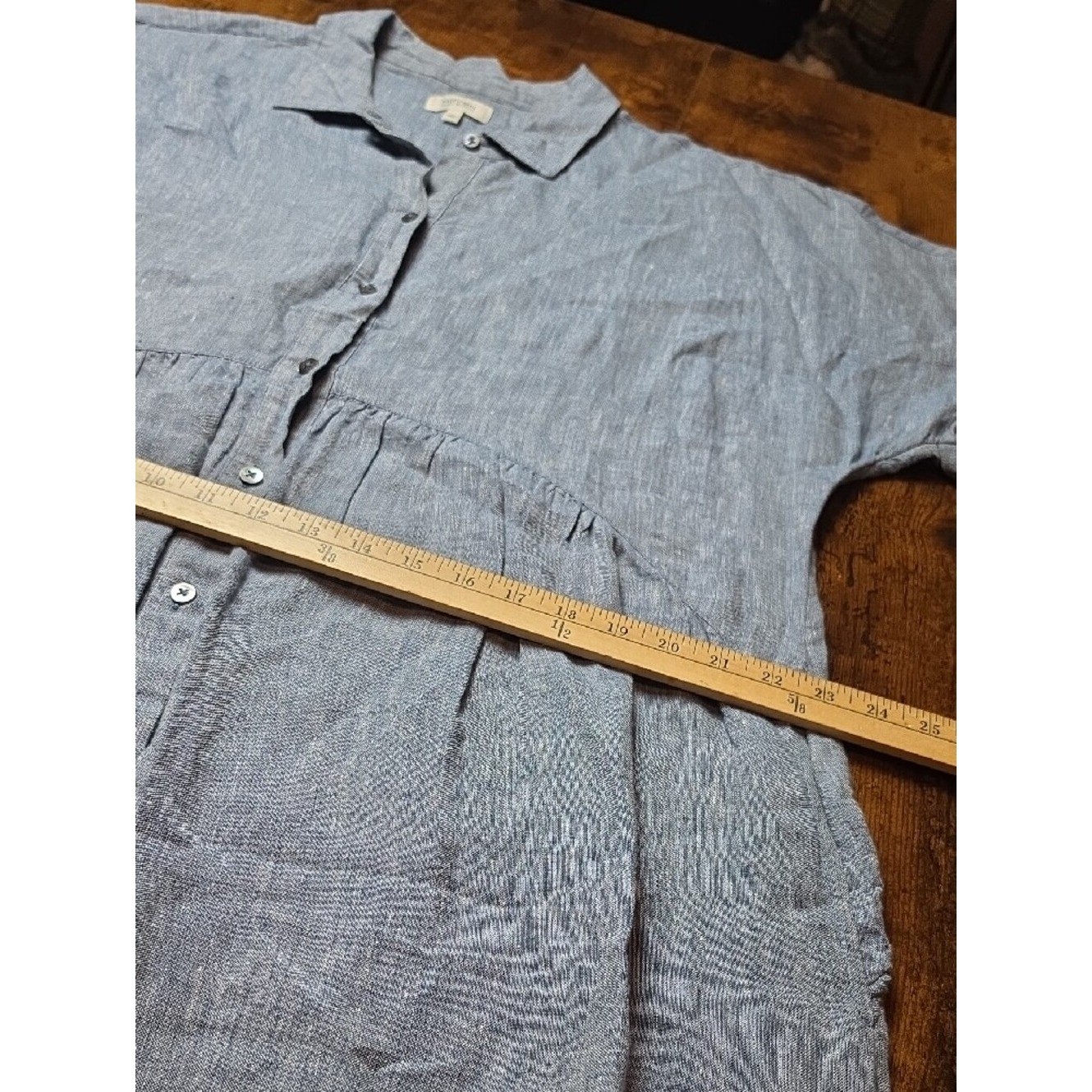 HAVEN WELL WITHIN | 100% Linen Chambray Button Front Midi Shirt Dress | XL
