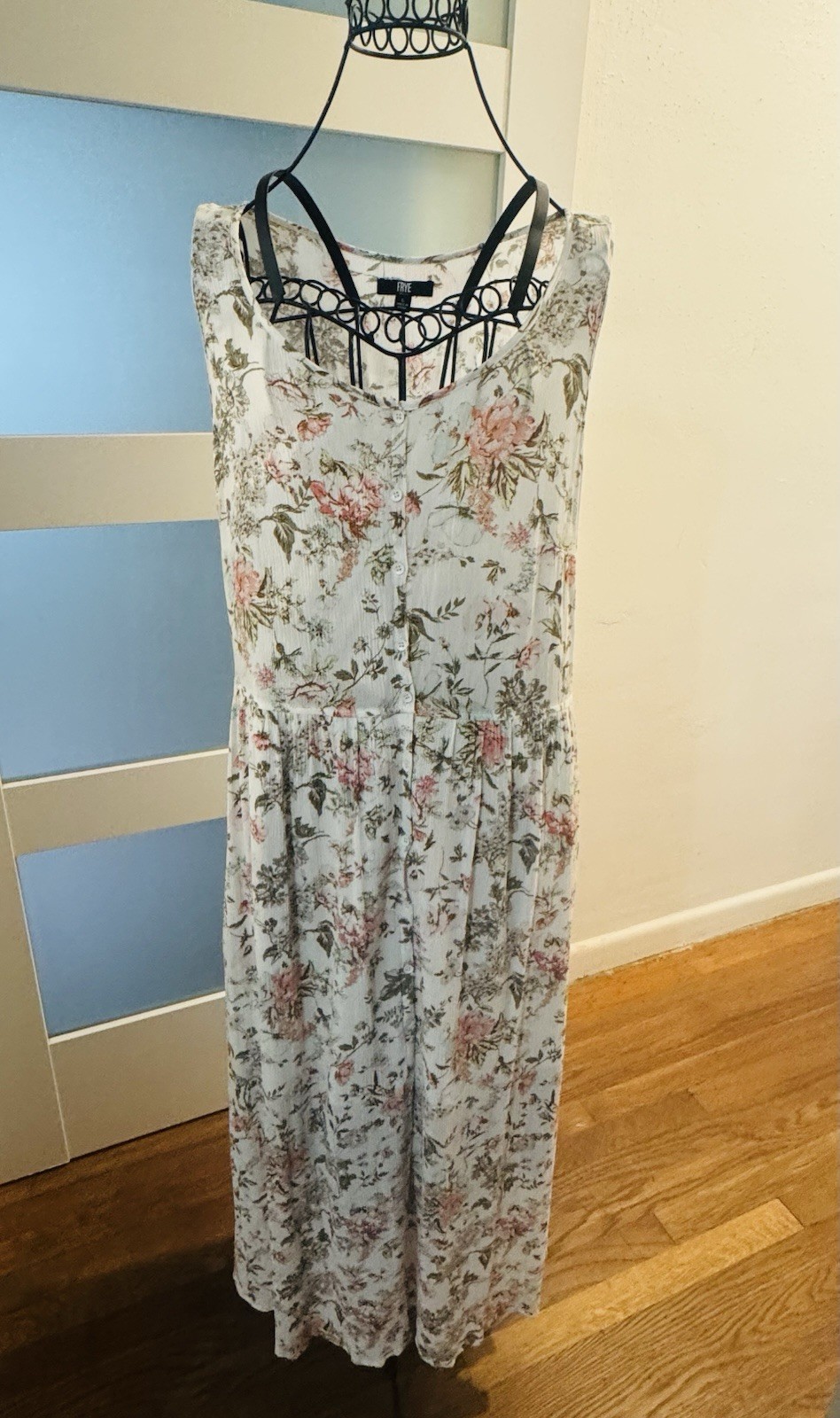 Frye Floral Maxi Dress L Sleeveless with Pockets 100% Rayon Size Large Boho Chic