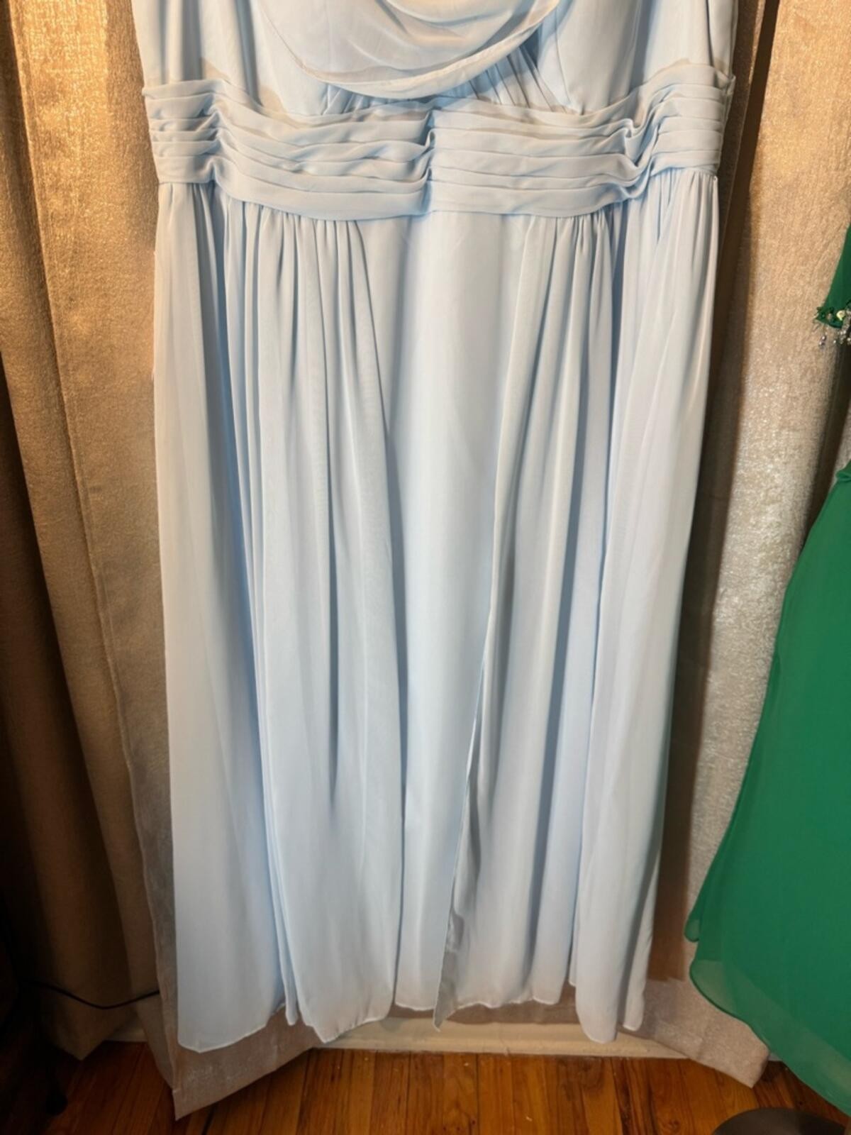 Azazie Light Blue Draped Cowl Neck Maxi Dress