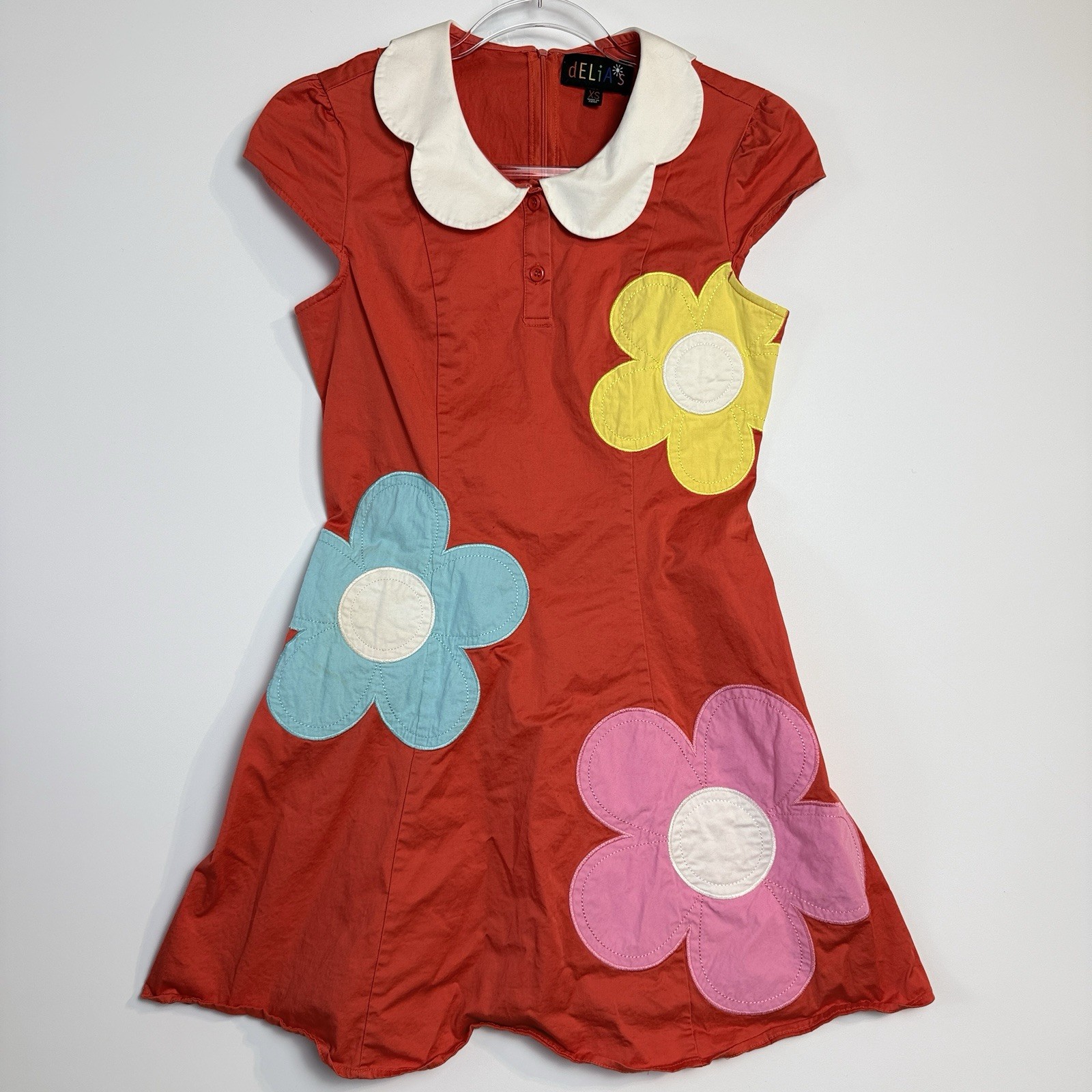 dELiA*s Flower Applique Peter Pan Collar Mini Dress Red XS Y2K
