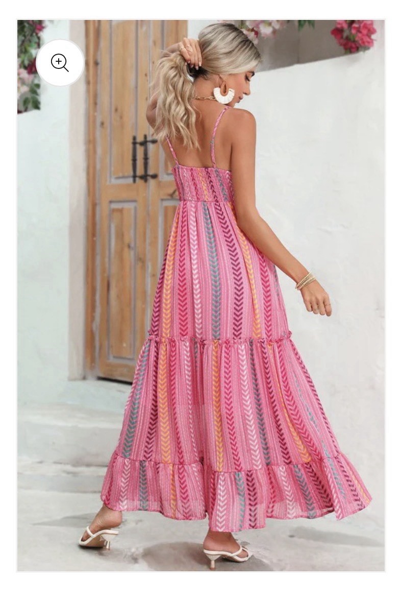 GOLD&SILVER PARIS DRESS Santorini Pink Maxi Dress Summer Vacation Women S Travel
