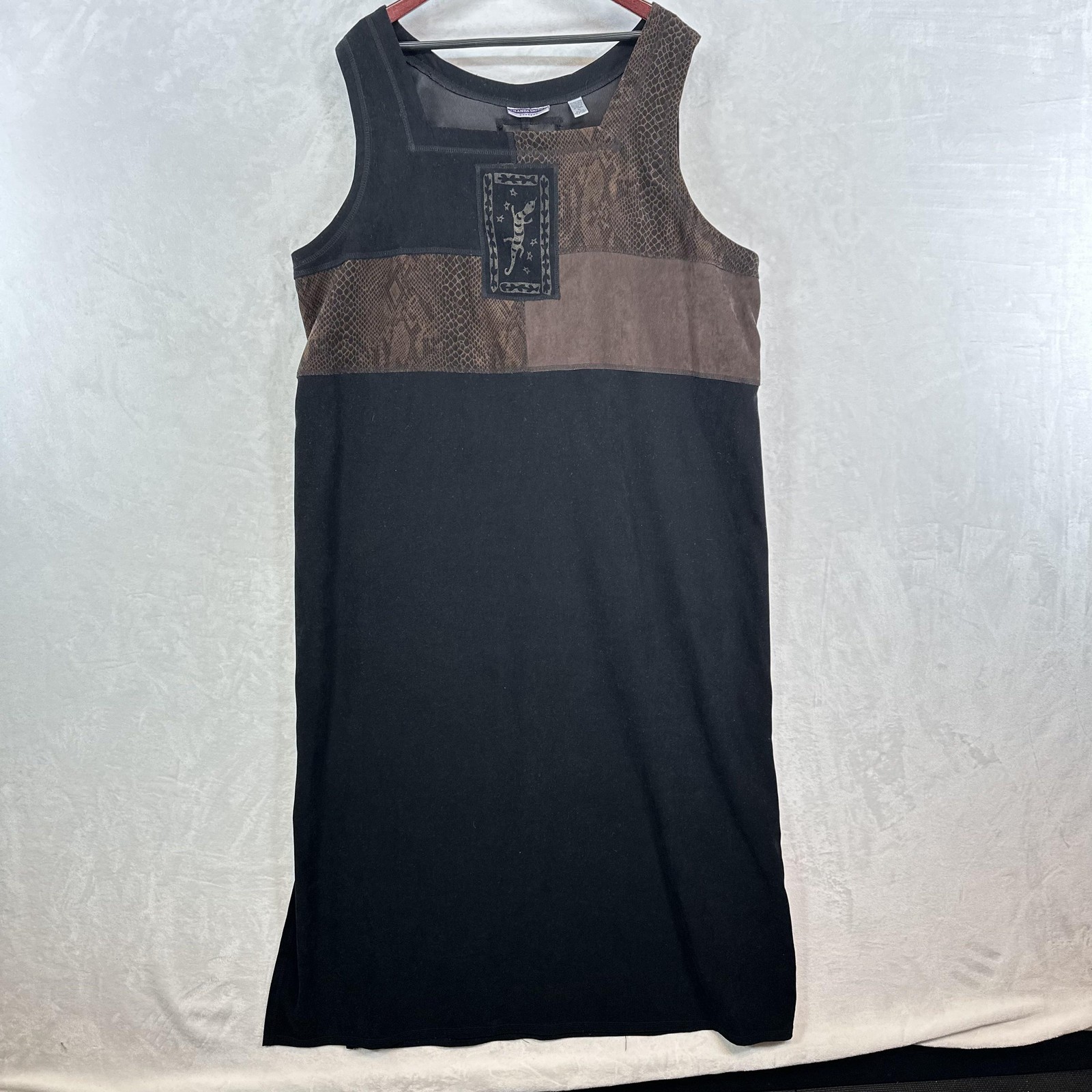 Vintage Amanda Smith Dress Womens 3X Black Brown Maxi Snake Print Gecko 90s