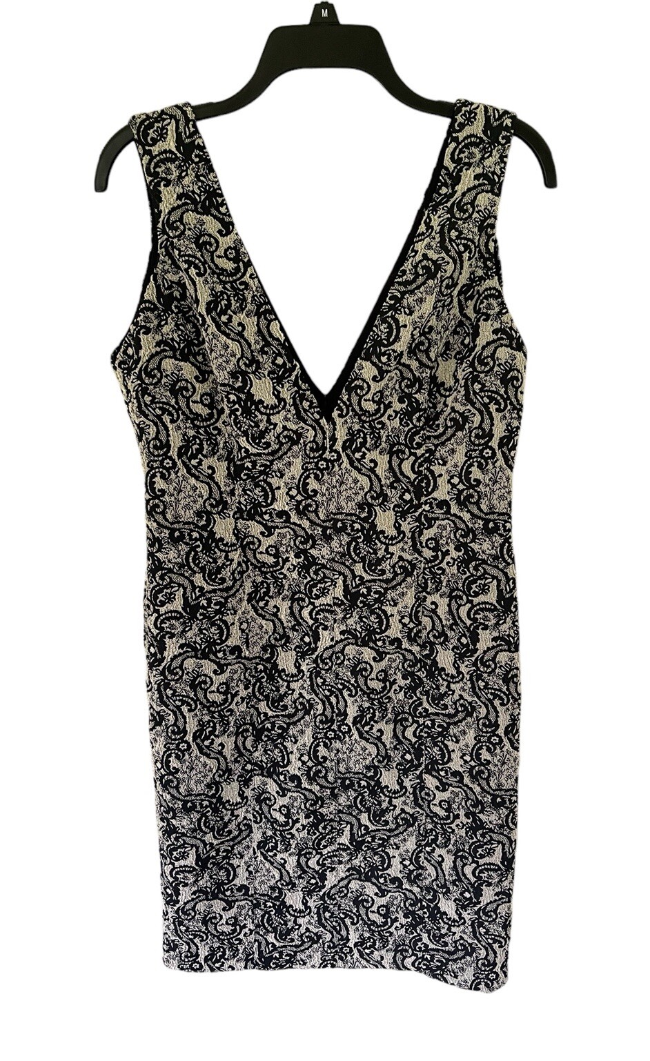 NWT Alice+Olivia Black Ivory Mini Dress Deep Plunge V Neck Size 12